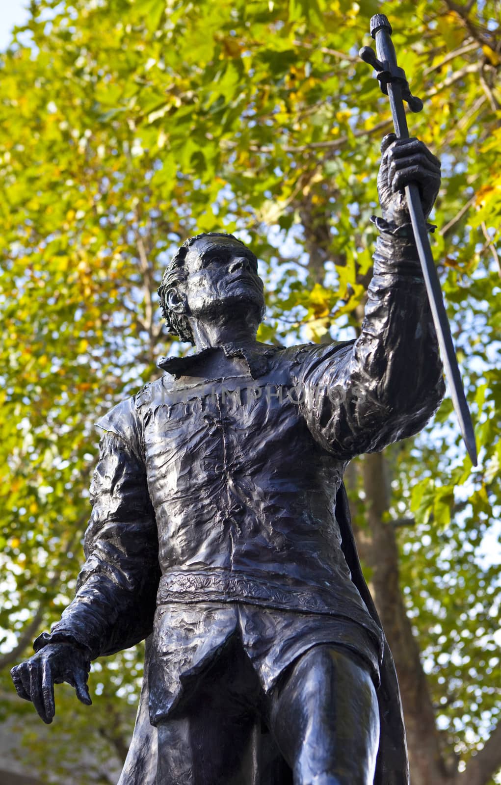 Statue of famous actor Laurence Olivier playing the part of 'Hamlet' - situated outside the National Theatre in London.