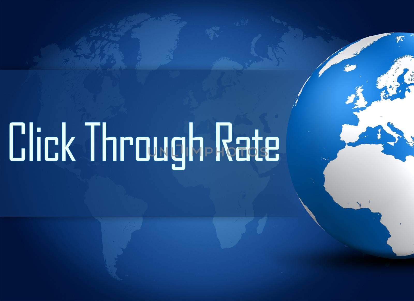 Click Through Rate concept with globe on blue background