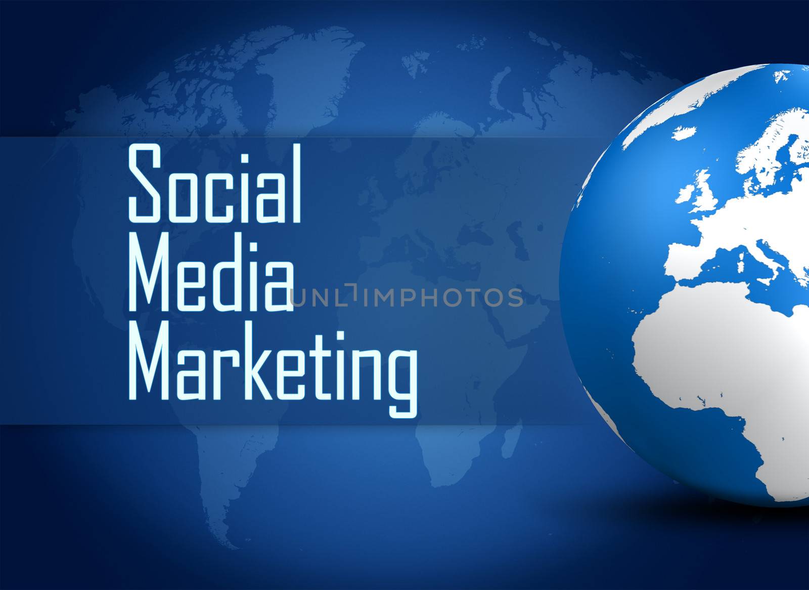 Social Media Marketing concept  with globe on blue background