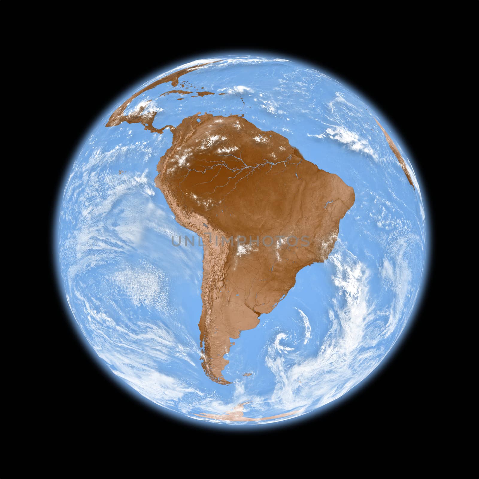 South America on planet Earth isolated on black background. Elements of this image furnished by NASA.