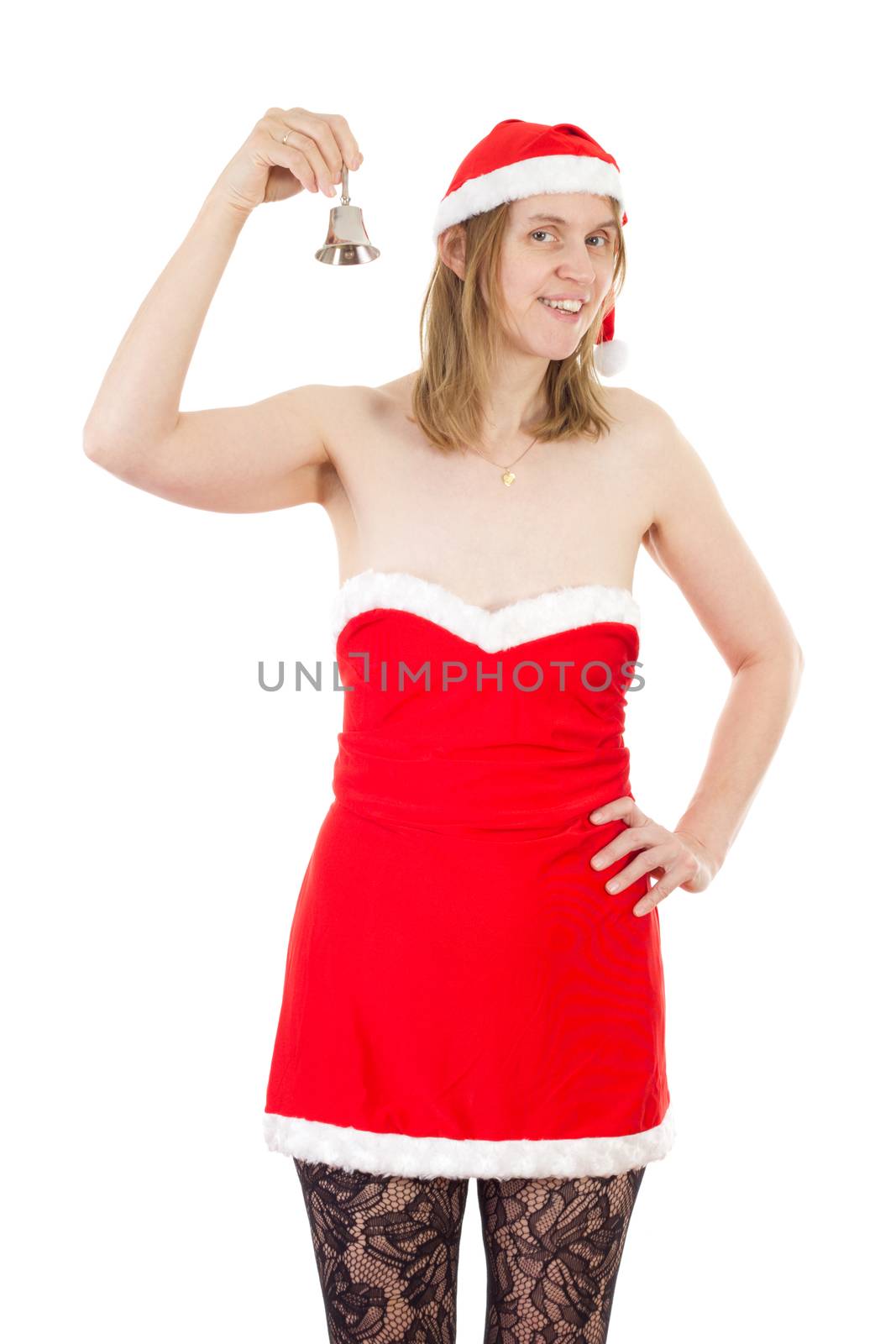 Mrs. Claus chiming the small bell