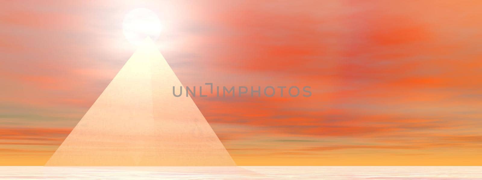 Transparent pyramid made with glass in front of sunset