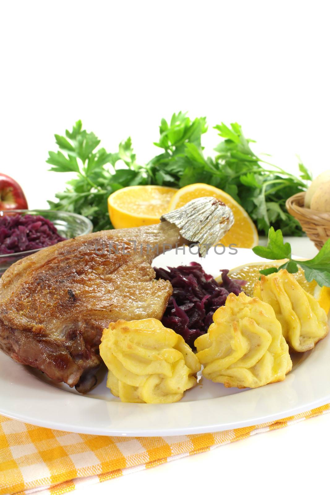 hot Duck leg with red cabbage by discovery