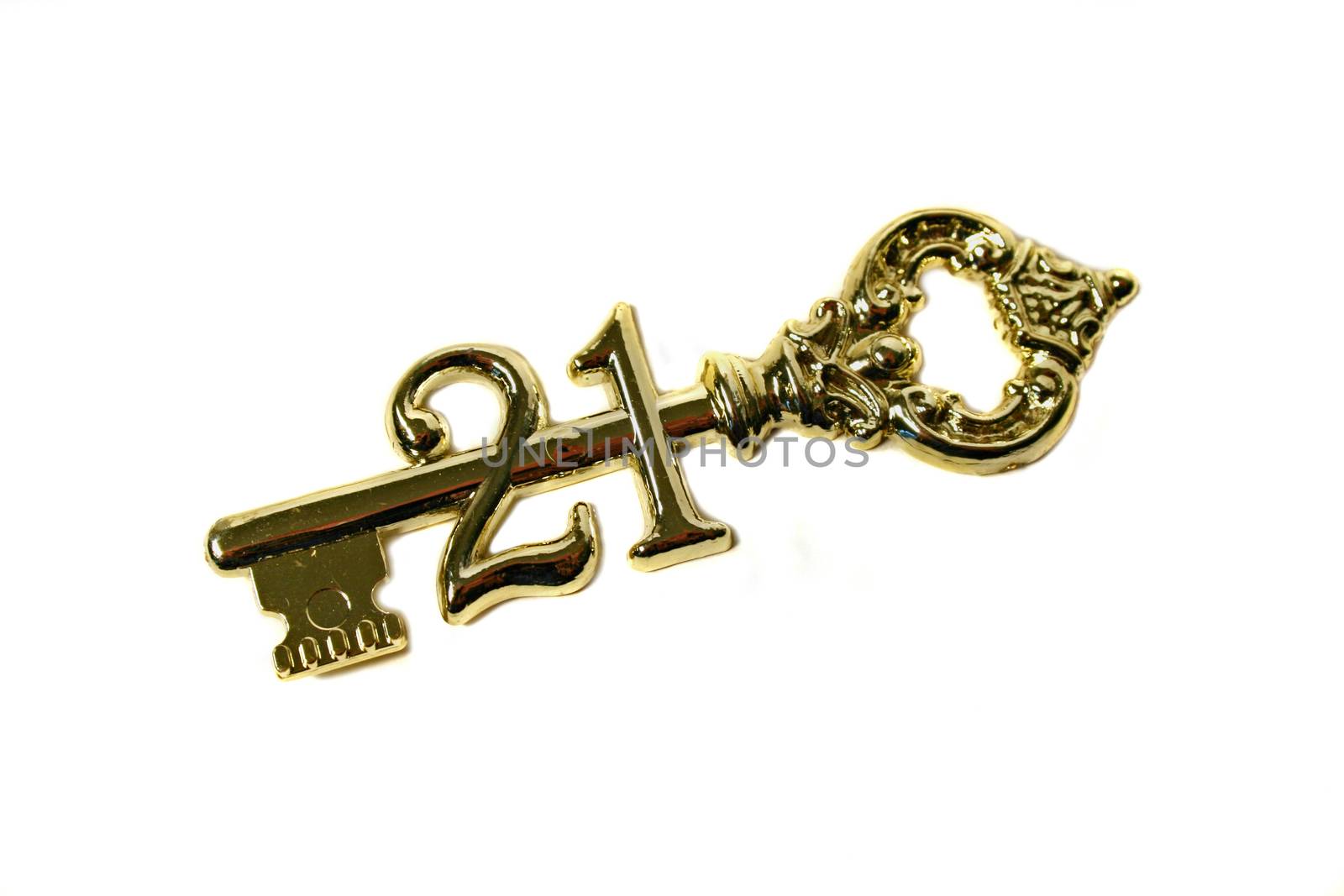 Symbolic golden 21st birthday key. 