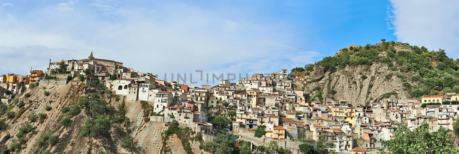 View of a small sicilian town on a hill, Sicily, Italy