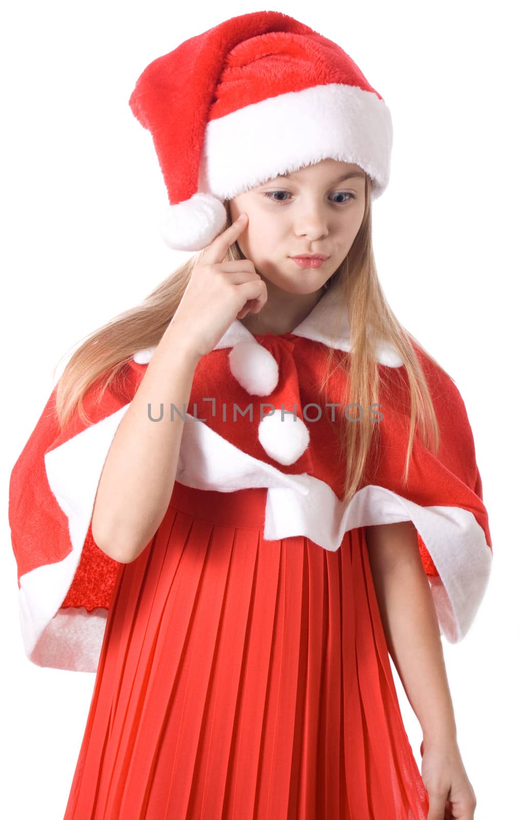Christmas story. Girl thinking about gifts for Christmas