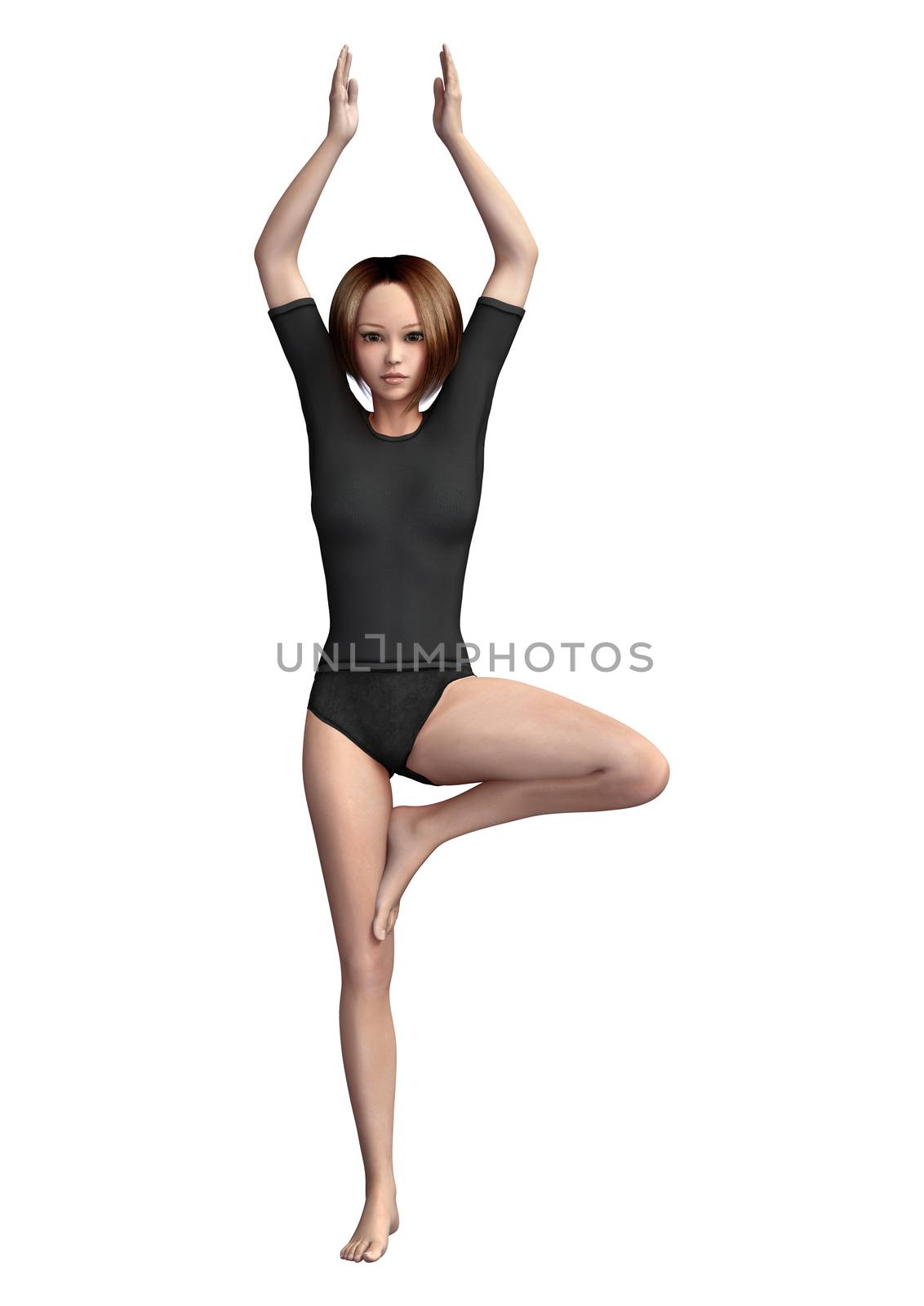 3D digital render of a beautiful yoga exercising girl isolated on white background