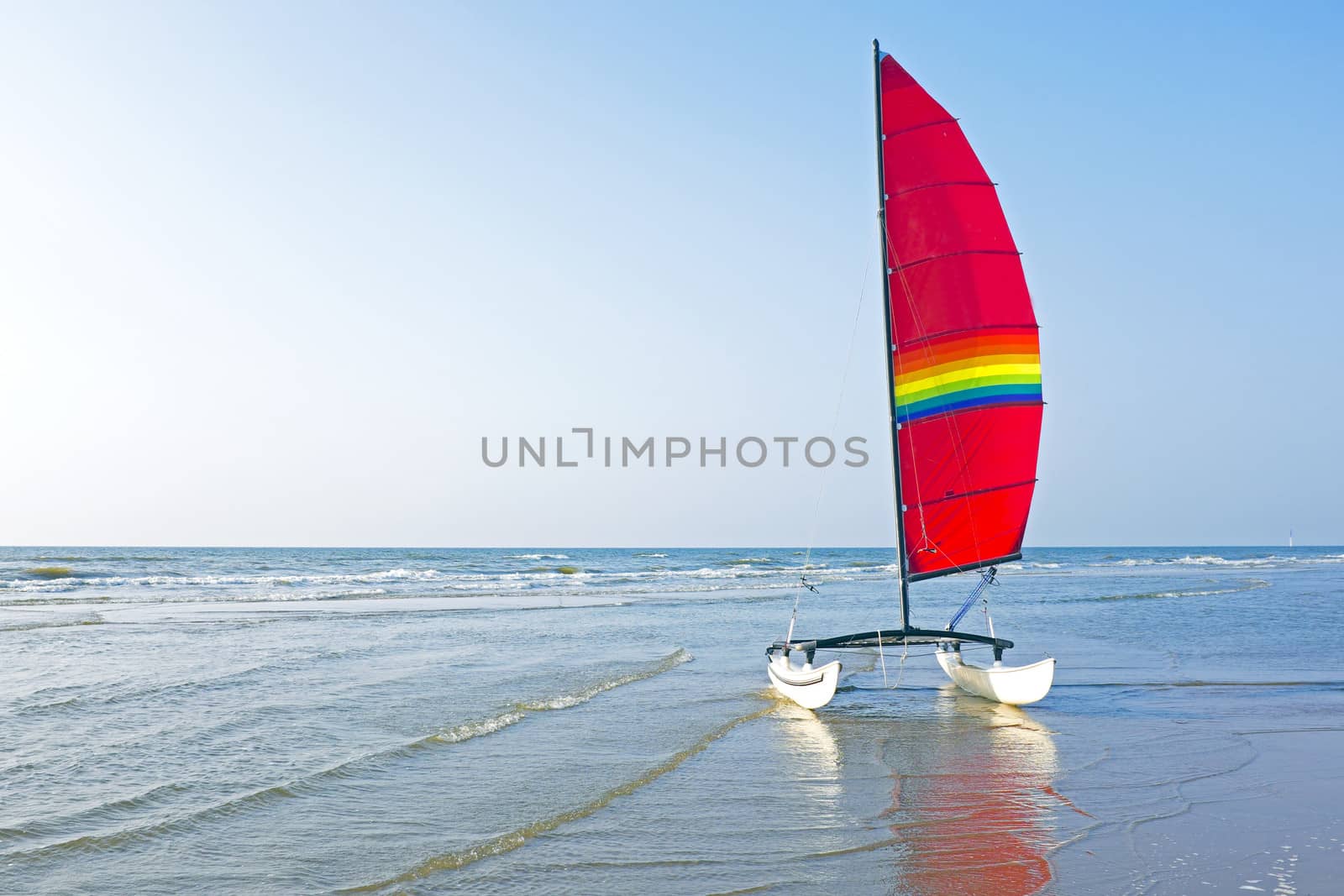 Catamaran at the beach from the north sea in the Netherlands