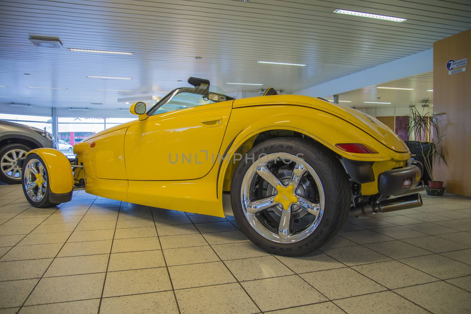 The car is for sale in Moss Two-stroke car dealership in Moss, Norway. Photo is shot in September 2013