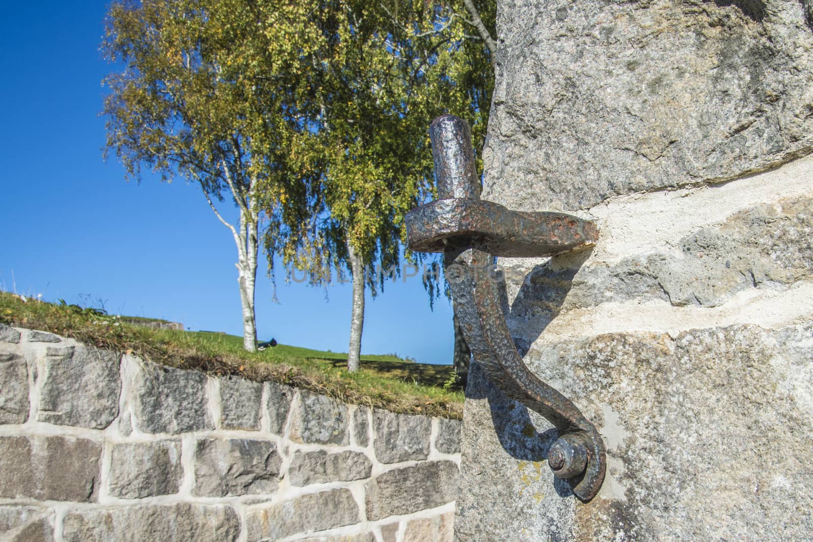 Stone walls were built around 1660 years and served as an outer fortification. Image is shot at Fredriksten fortress in Halden, Norway a day in September 2013.