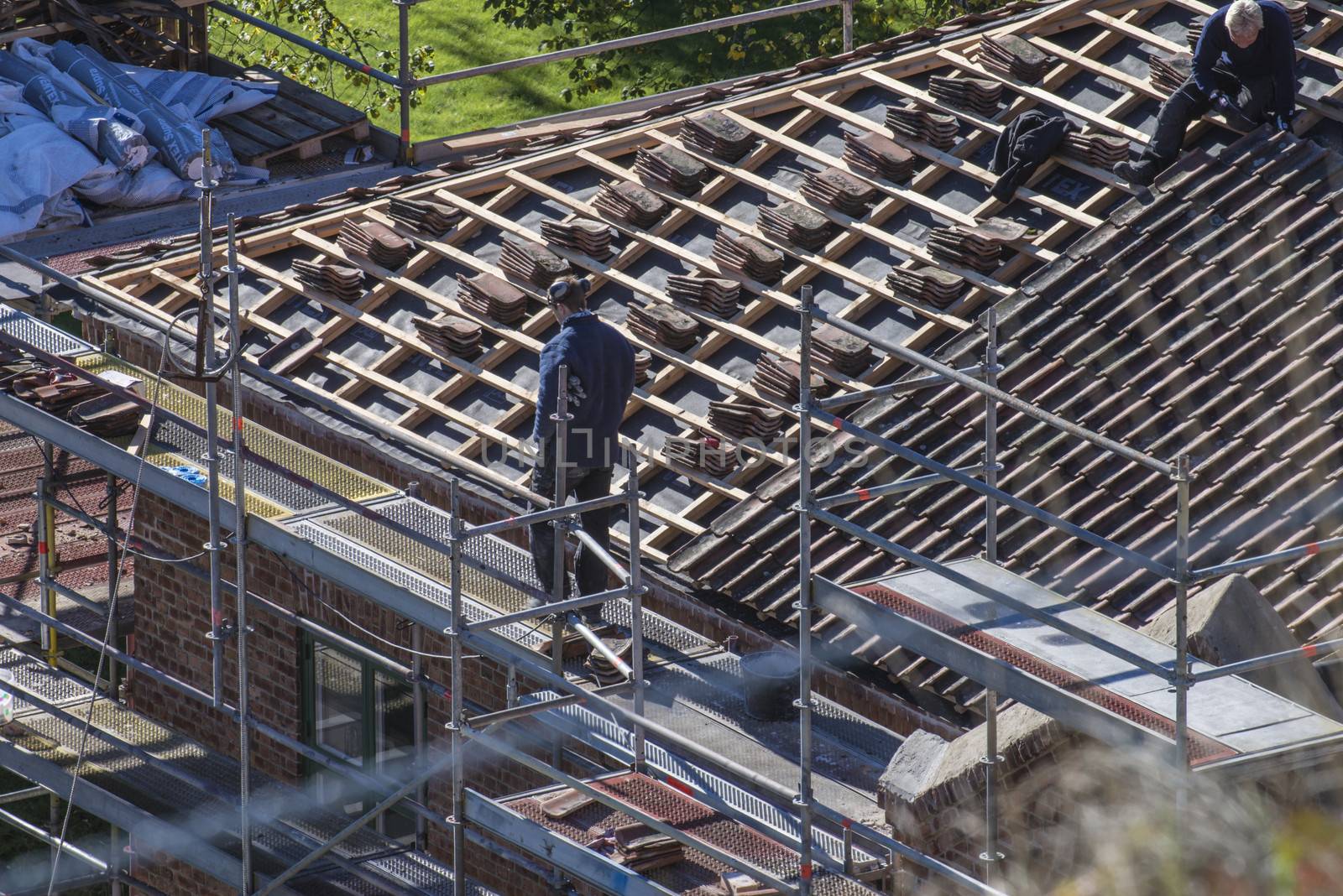 The school building at Fredriksten fortress in Halden, Norway is a major Maintenance work on the roof and new grout on the chimneys. Photo is shot in September 2013.