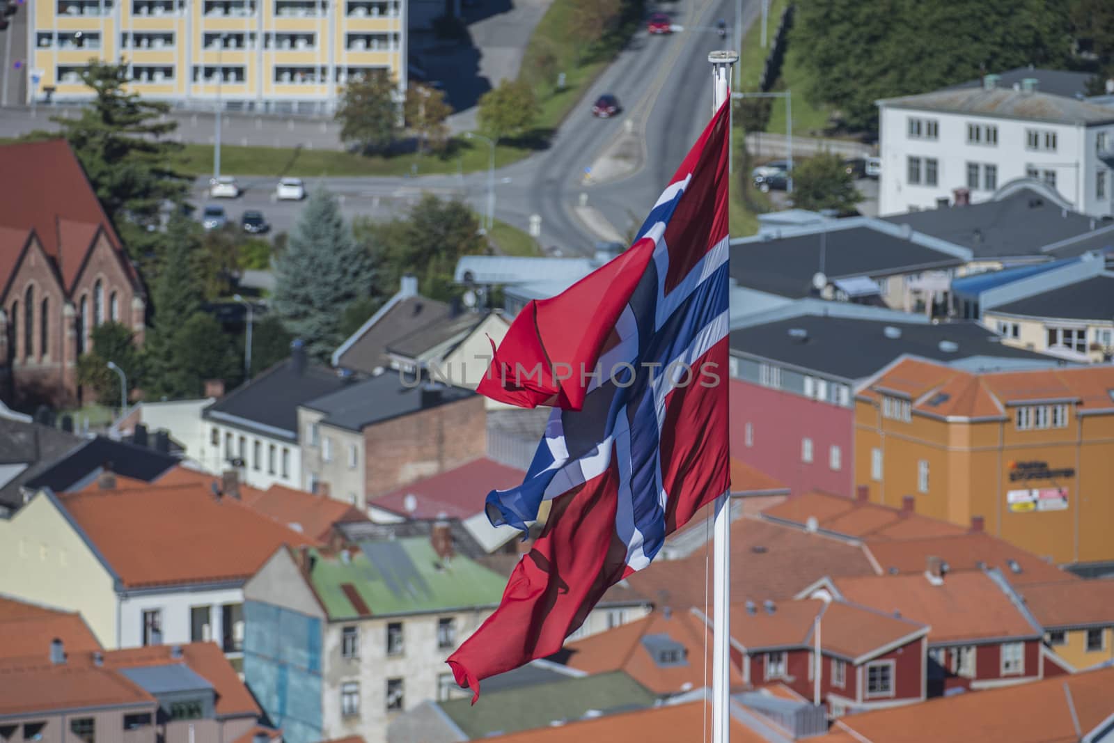 At Fredriksten fortress in Halden is it flag every day and this is the Norwegian flag.