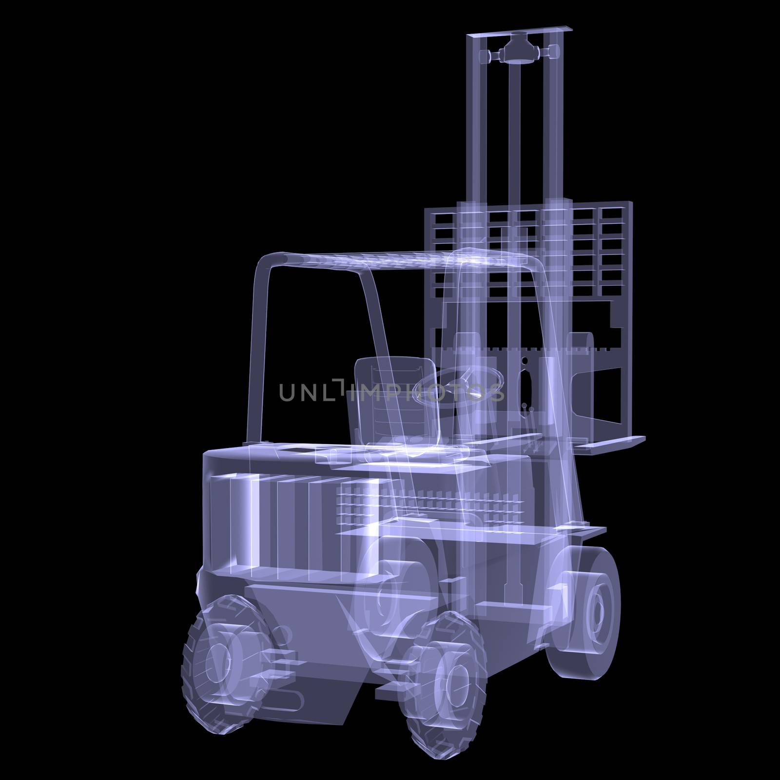 Loader. X-ray. 3d render isolated on a black background