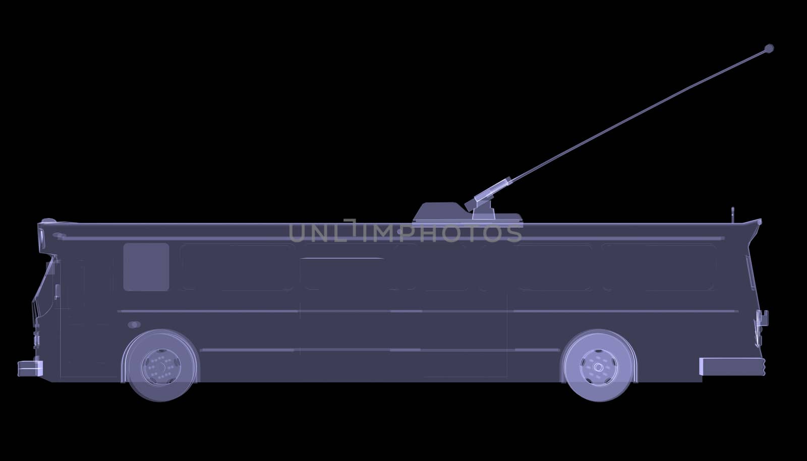 Tram. X-ray. 3d render isolated on a black background