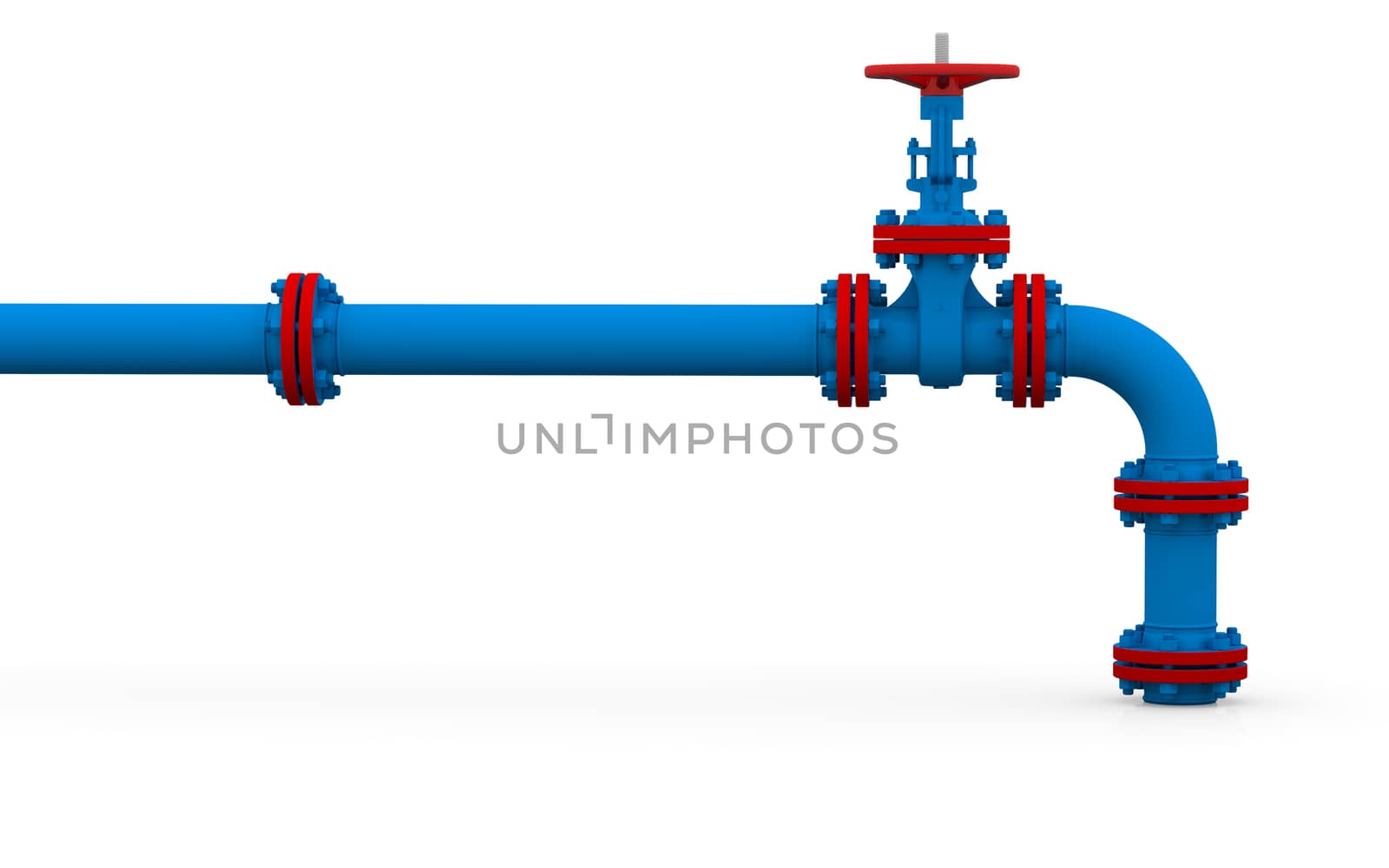 Blue pipe and valve. Isolated render on a white background