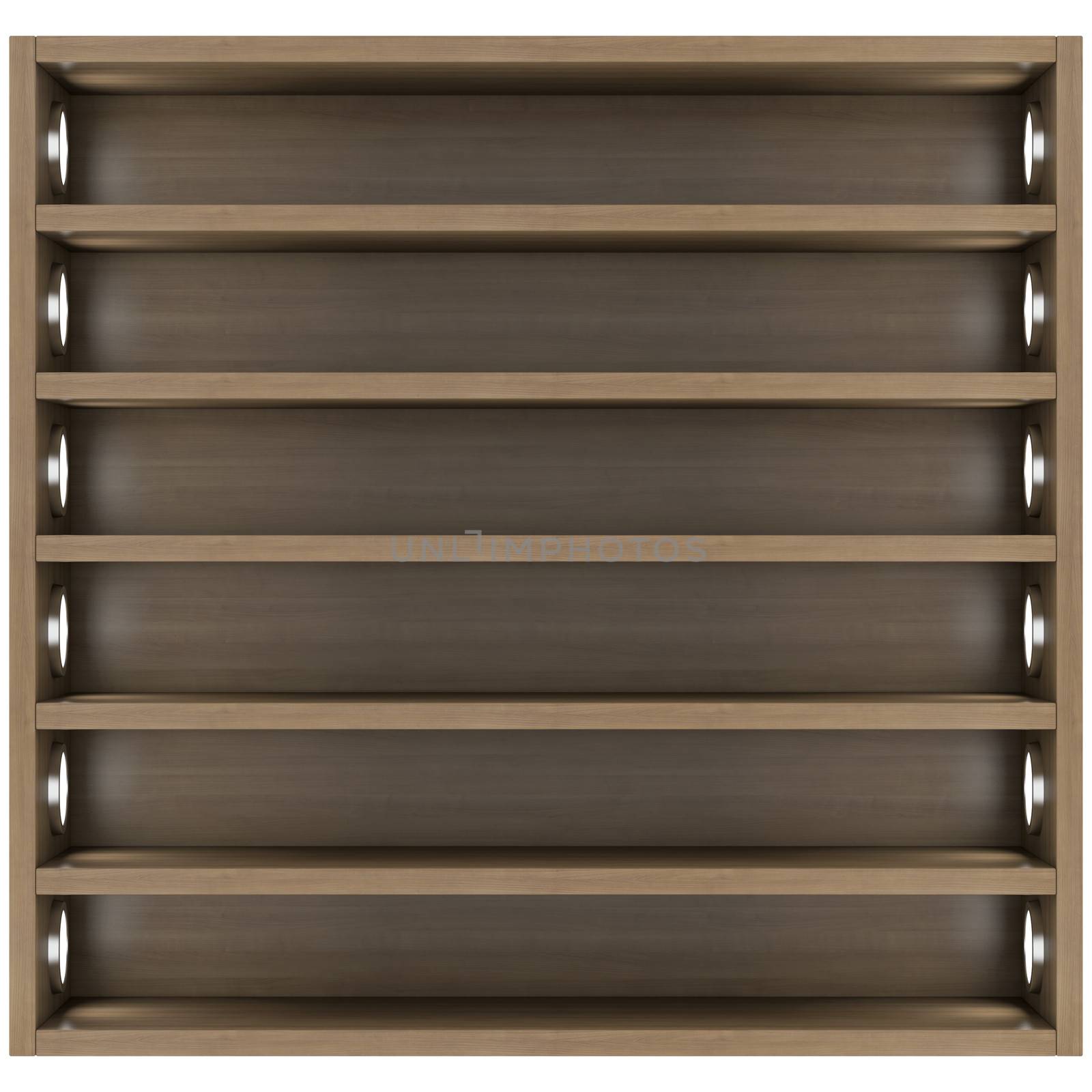 Wooden shelves with built-in lights. Isolated render on a white background