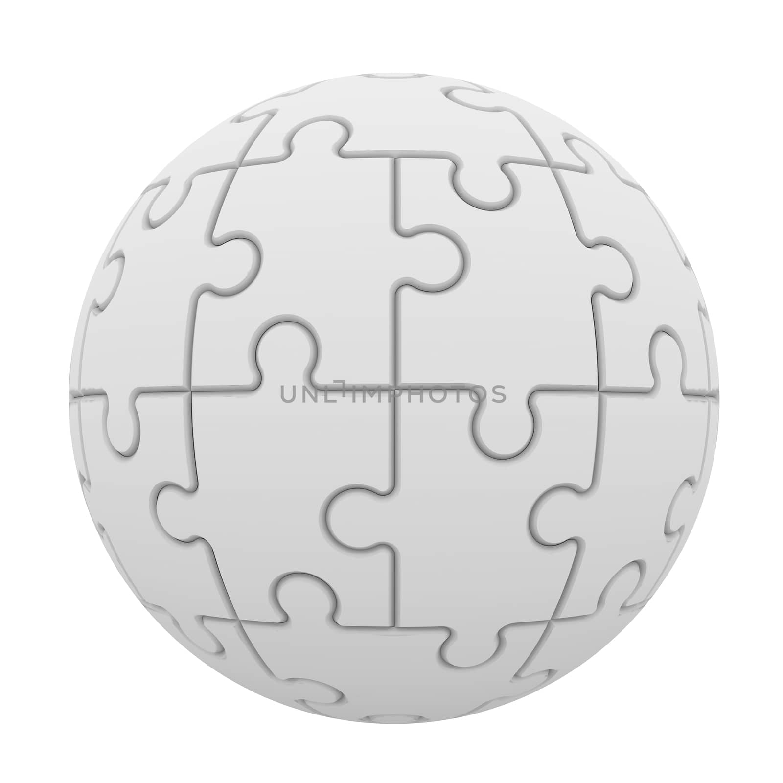 Sphere consisting of puzzles. Isolated render on a white background