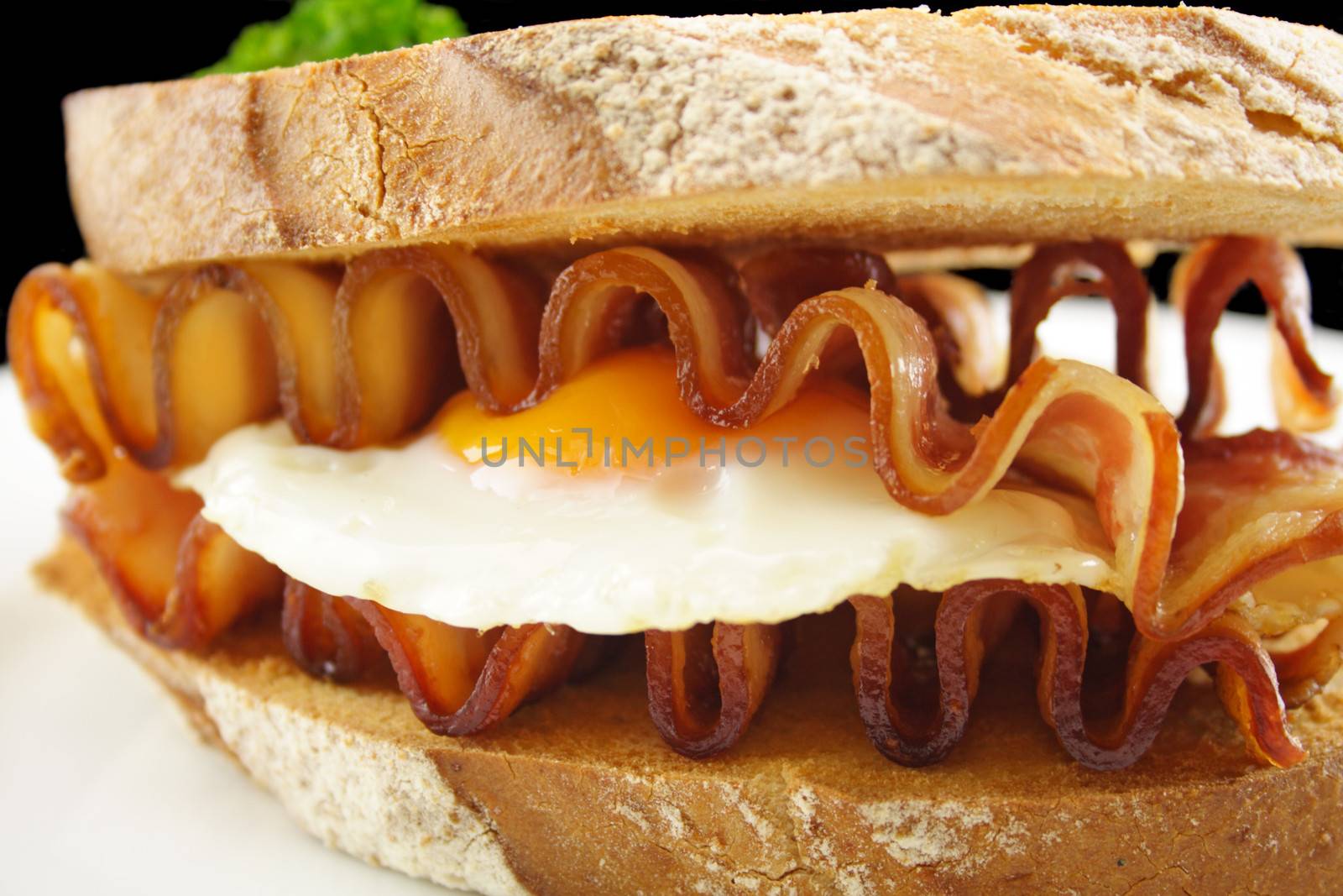 Curled bacon and egg sandwich ready to serve.
