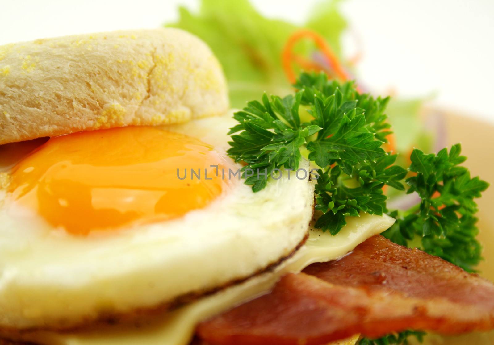 Delicious bacon and egg muffin with cheese ready to serve for breakfast.