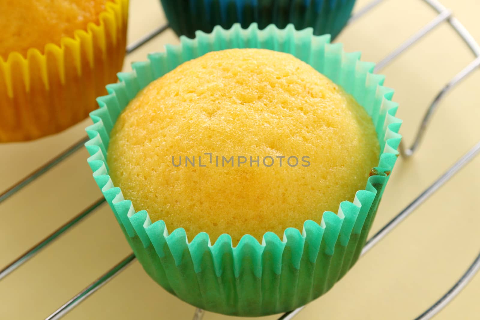 A fresh baked cup cake straight from the oven.