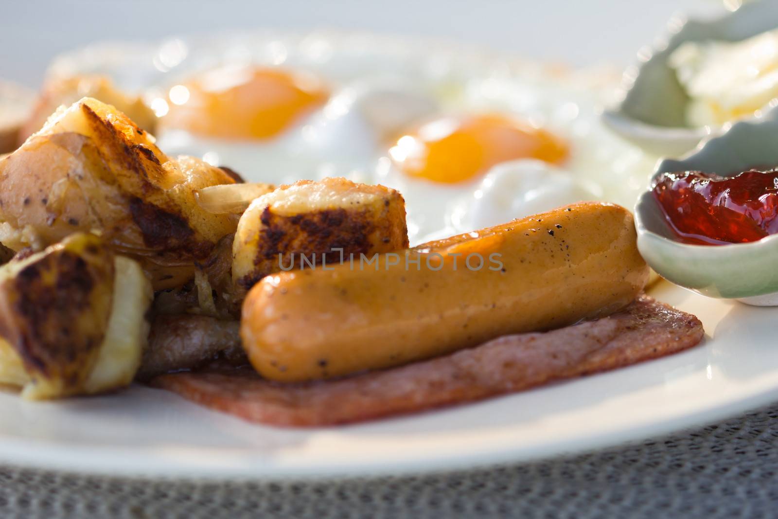 Breakfast with bacon, fried egg  on white  background