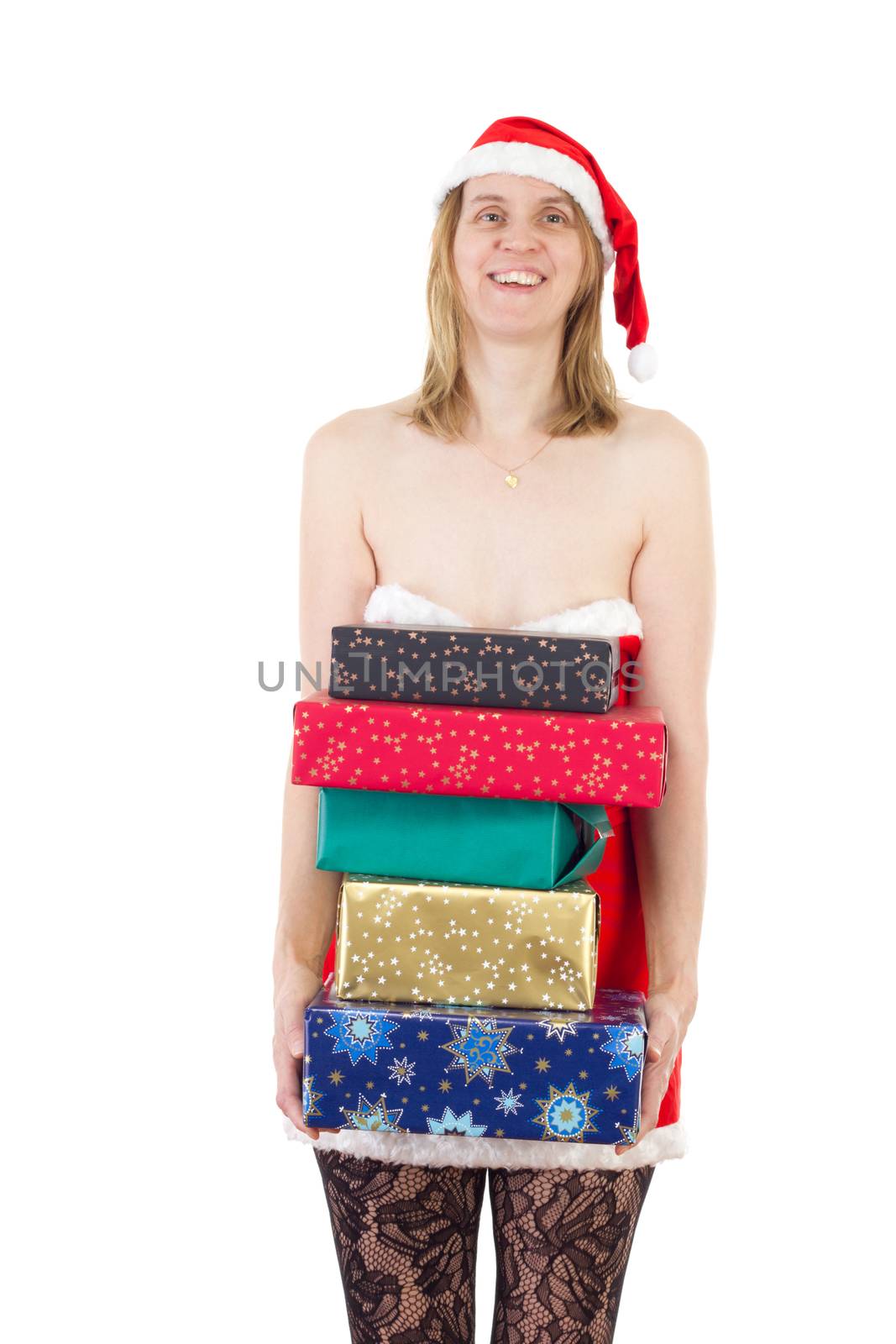 Happy Mrs. Claus bringing some gifts