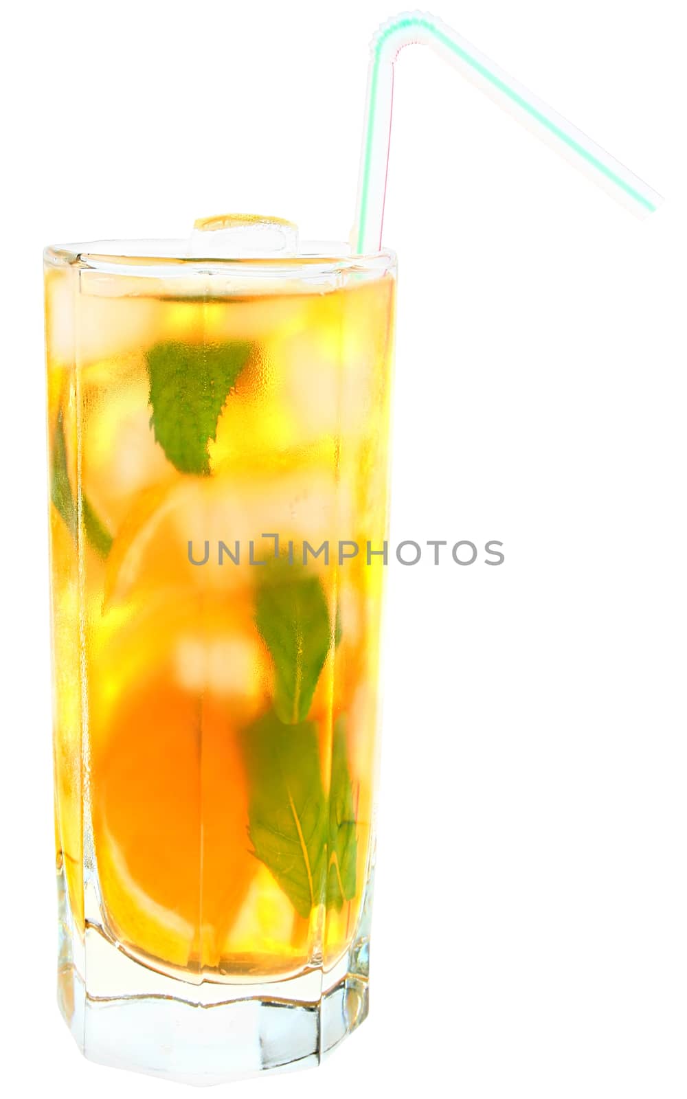 Iced drink with mint and citrus fruit.
