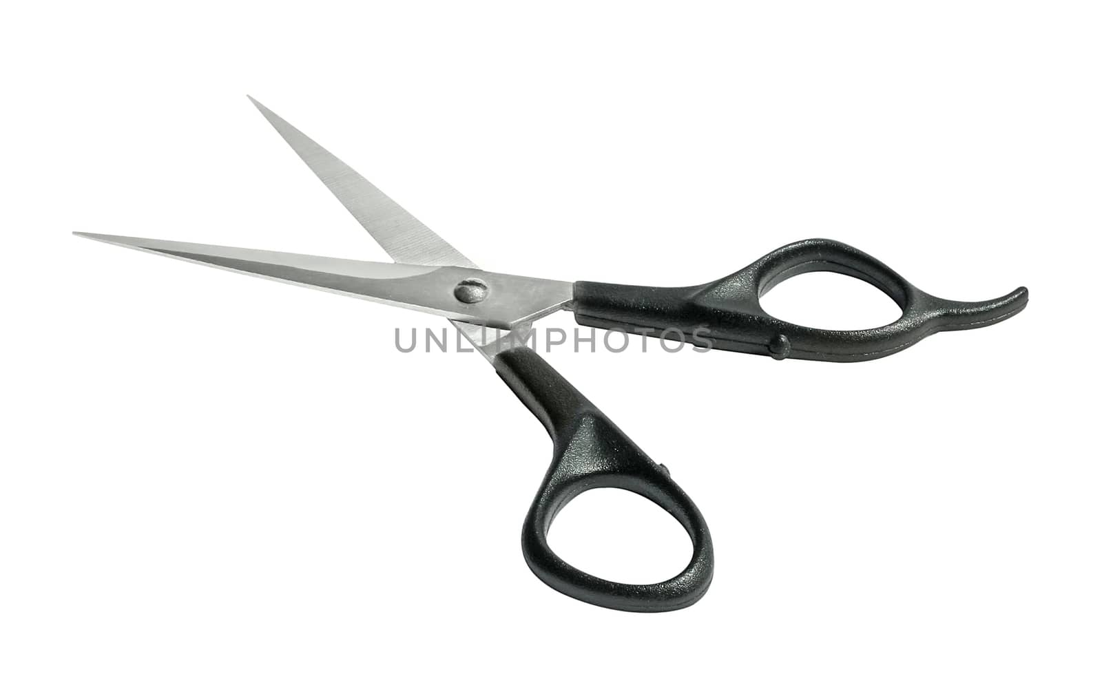 Hairdresser's scissors on a white background.