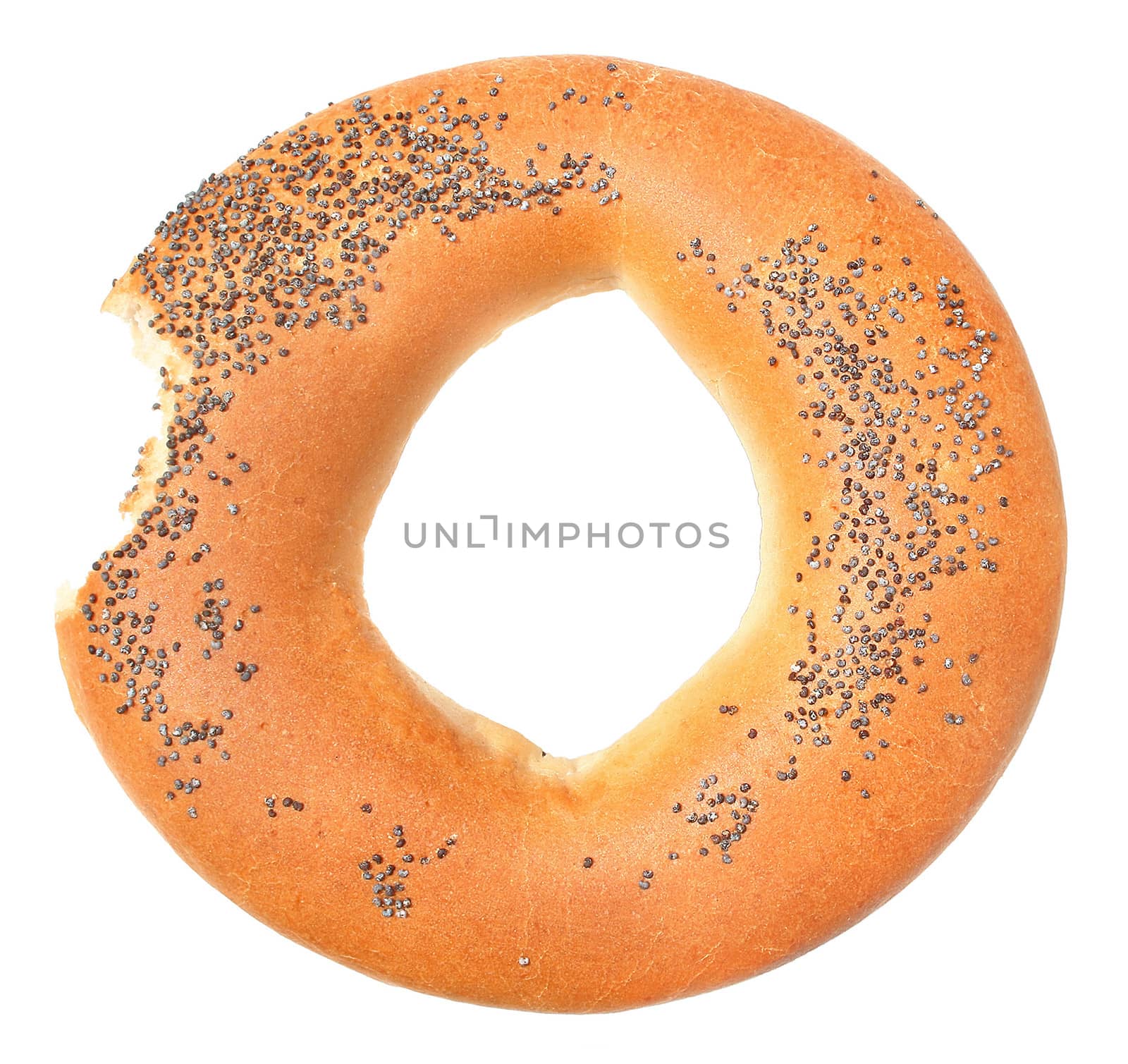 Bagel with a poppy on a white background.