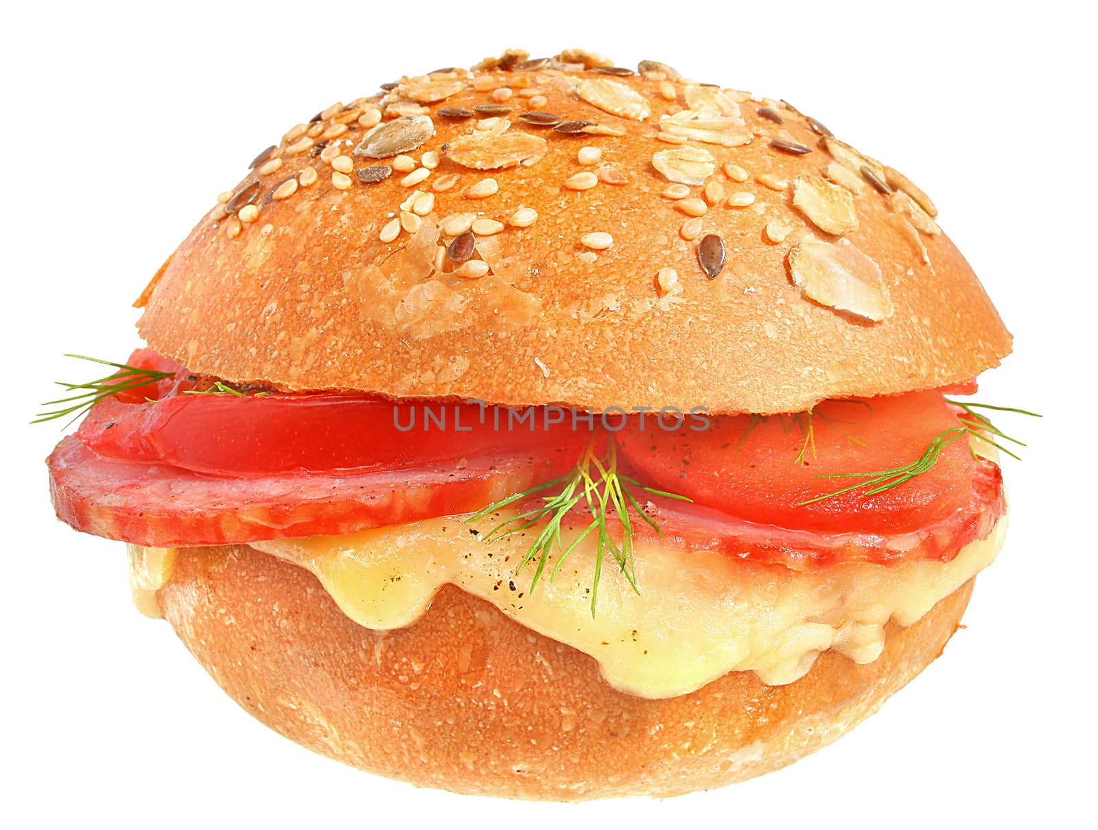 Sandwiches with ham on a white background.