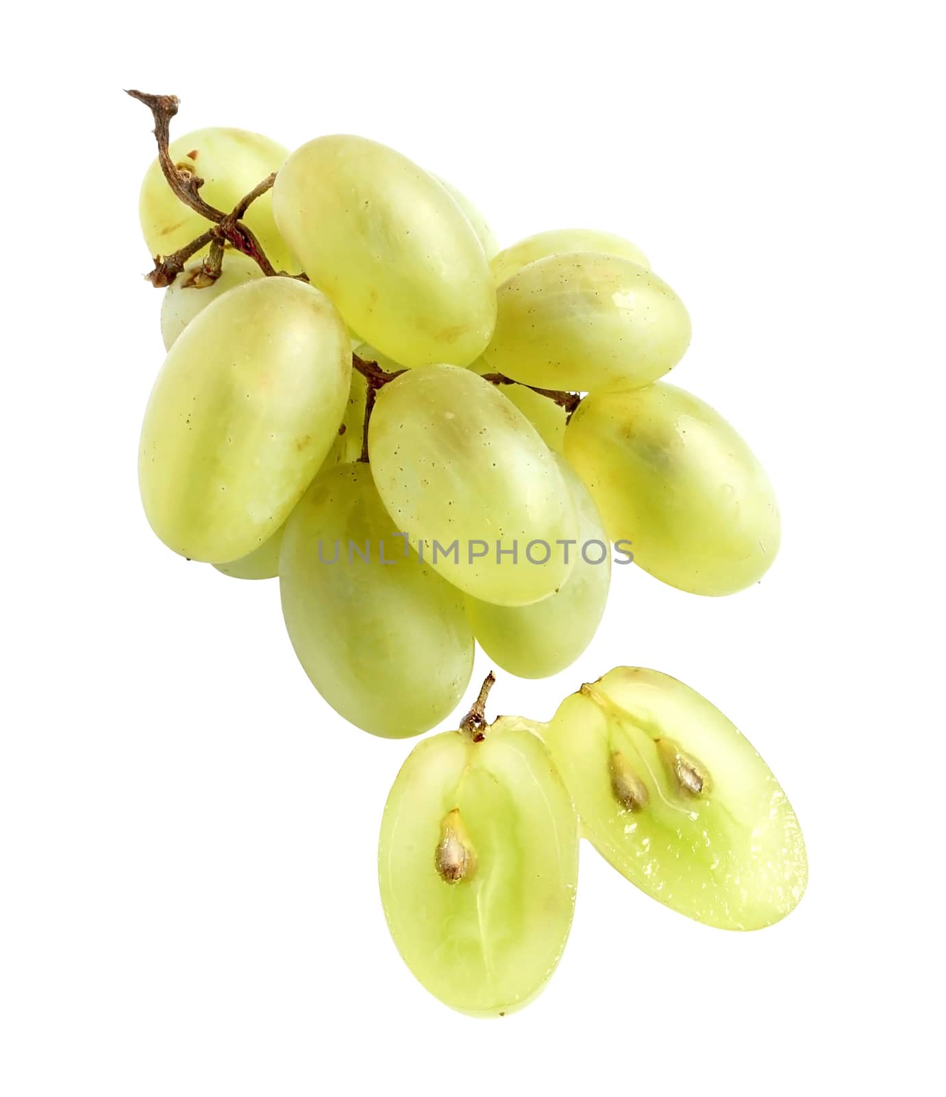Mature grapes on a white background.