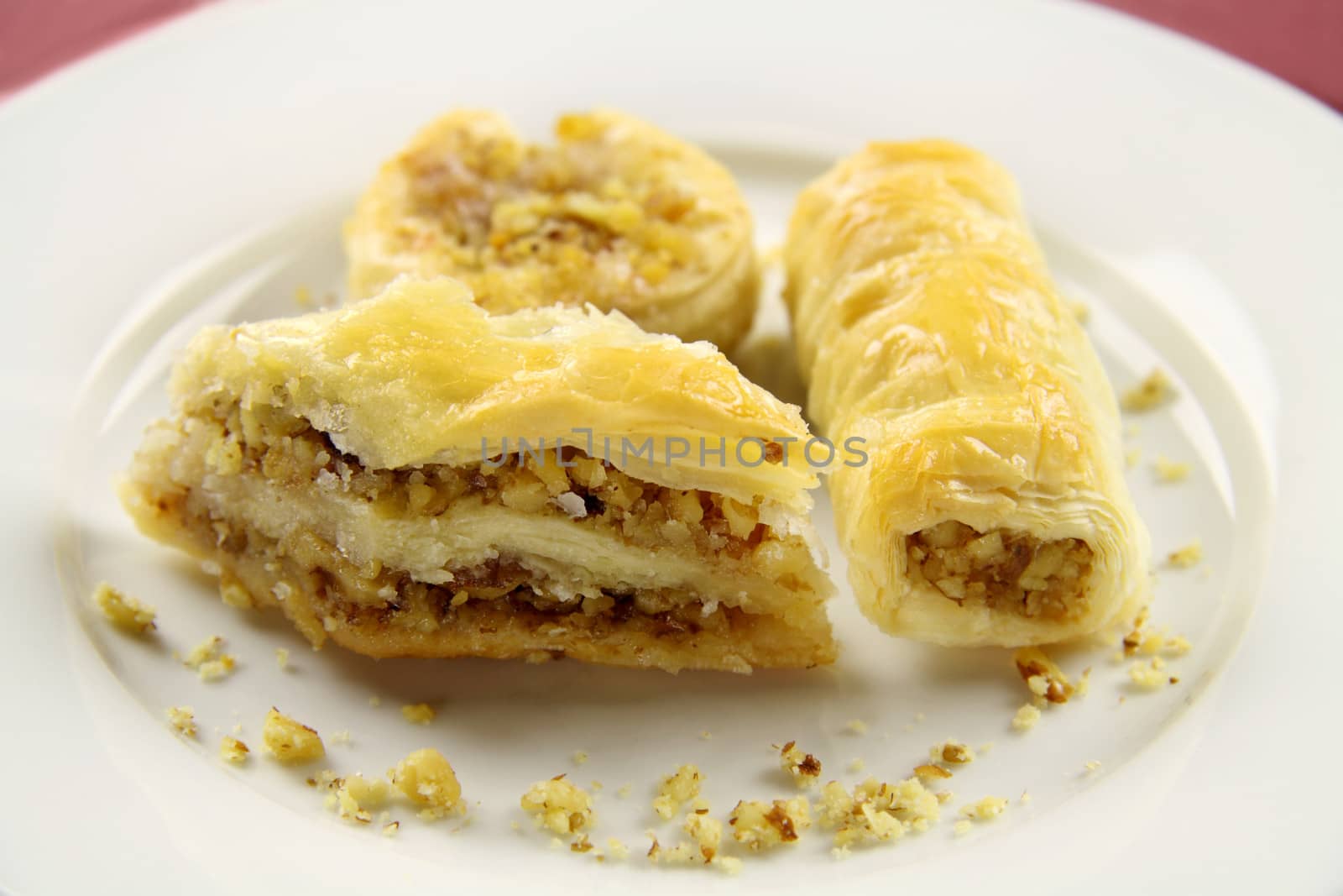 Deliciously sweet  fresh baked baklava ready to serve.
