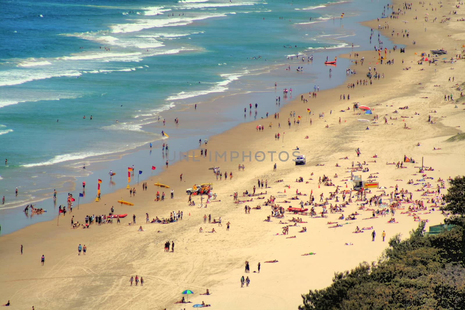 View across Surfers Paradise beach looking South down the Gold Coast Australia.