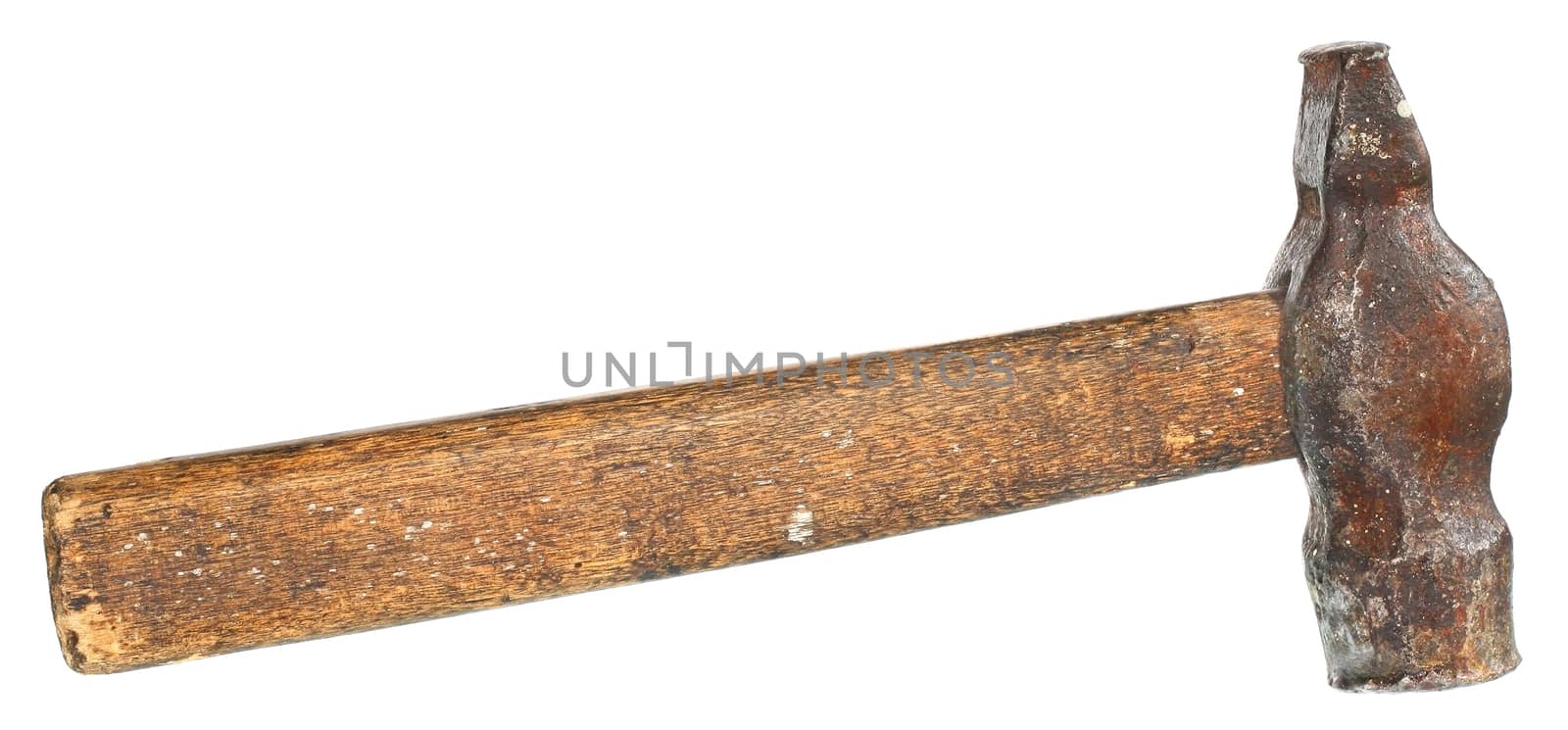 Old hammer on a white background.