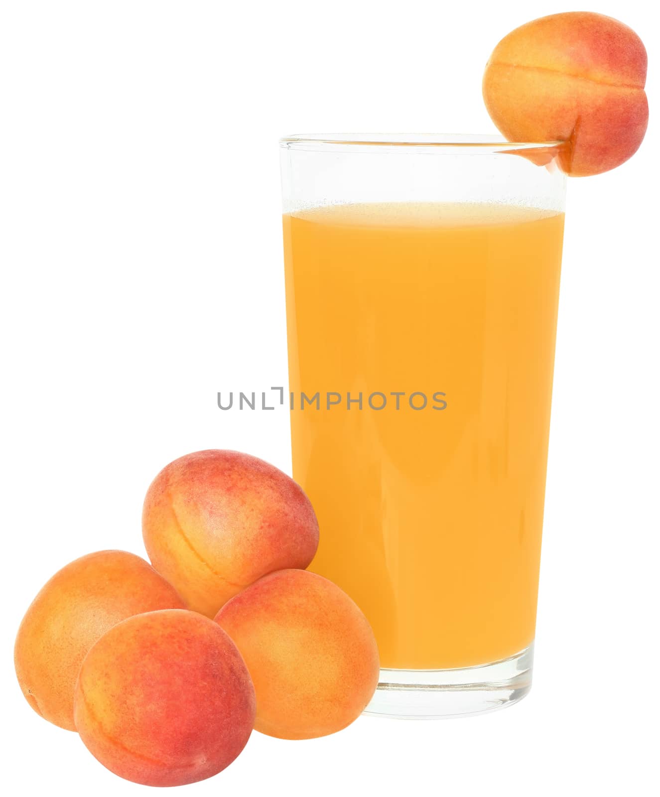 Apricot juice on white background.
