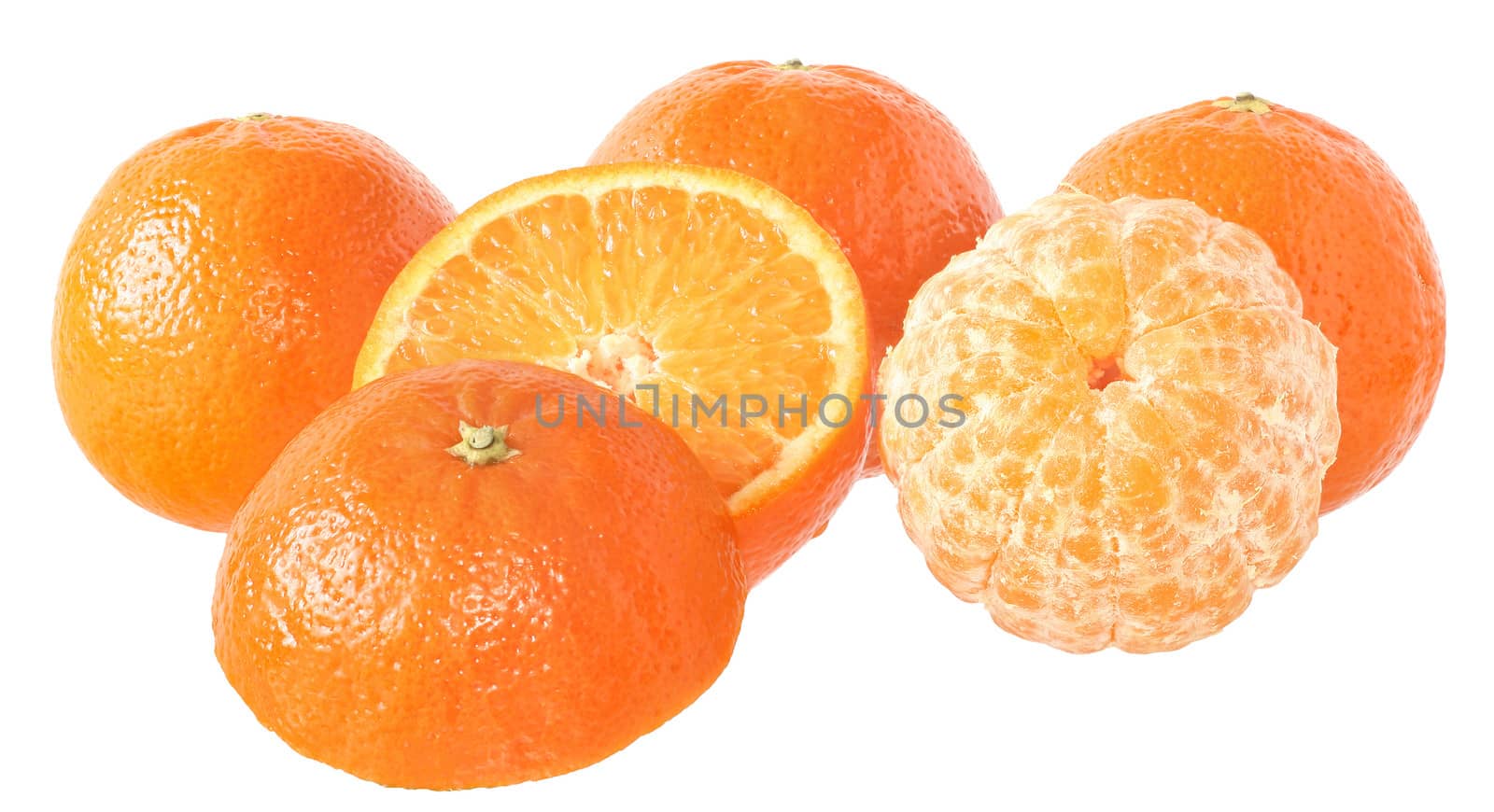 Ripe tangerines on a white background