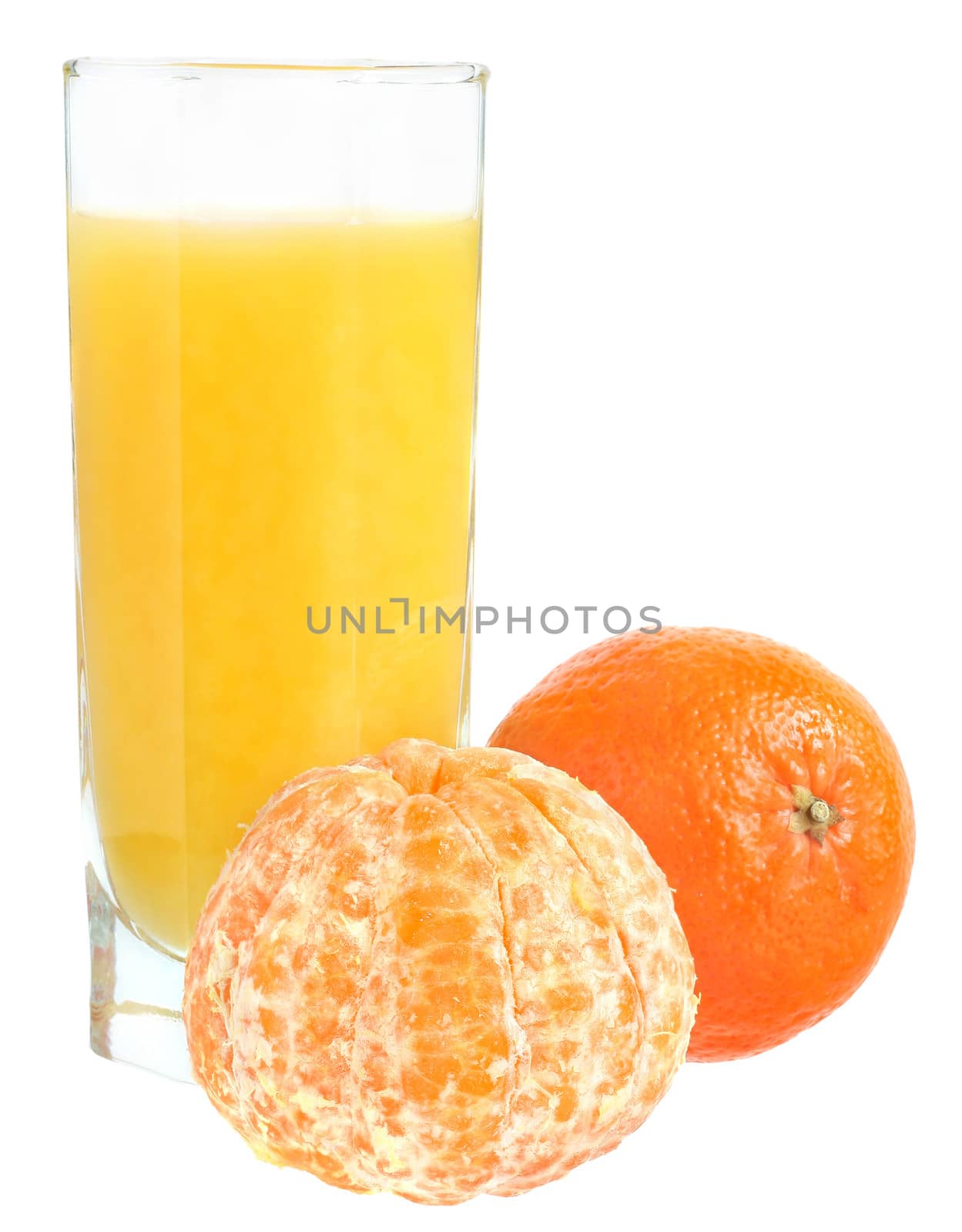 Tangerine juice on a white background.