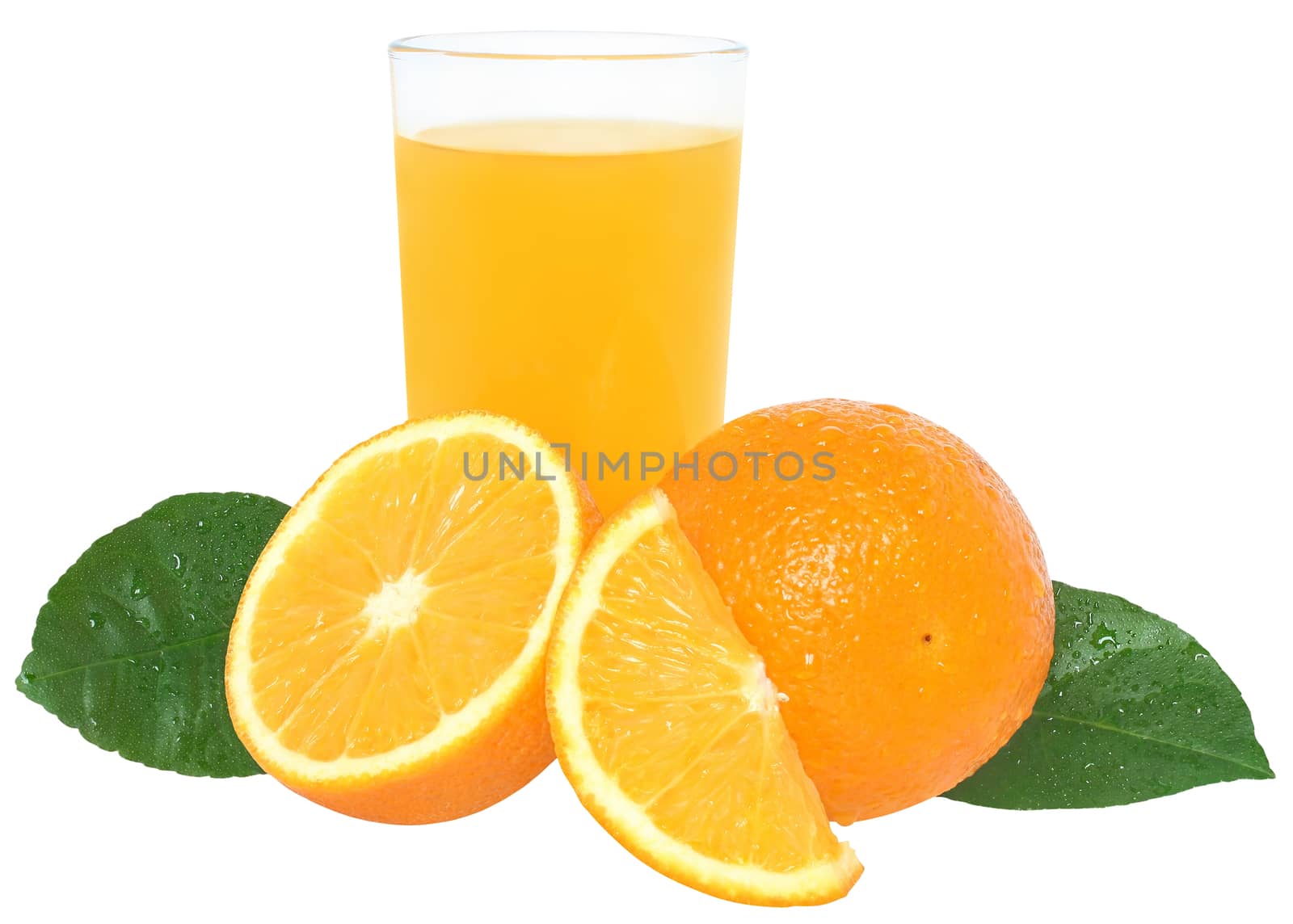 Orange juice on a white background.