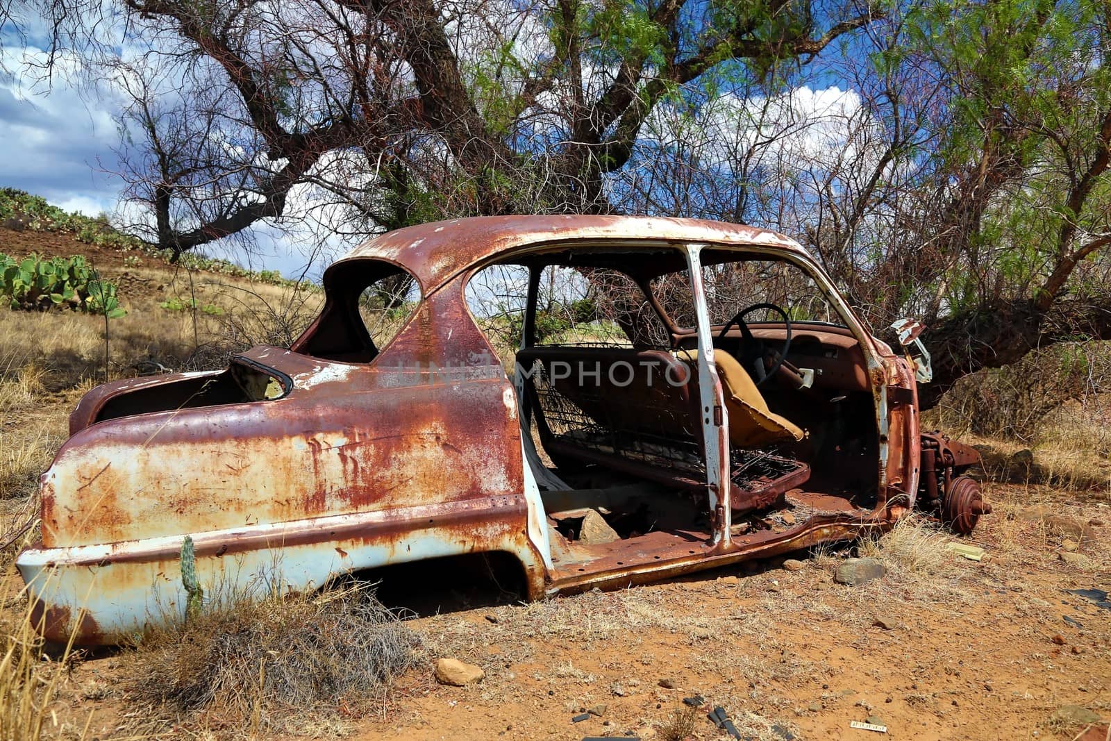 Old deserted wreck of a car in the Karoo in South Africa