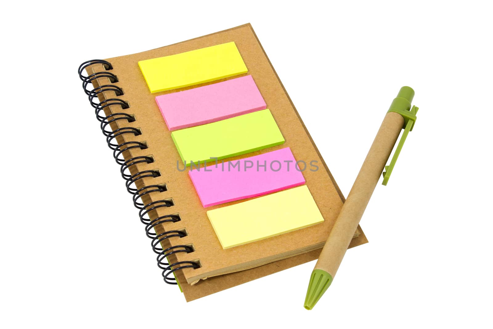 notepad paper and pen isolated on a white