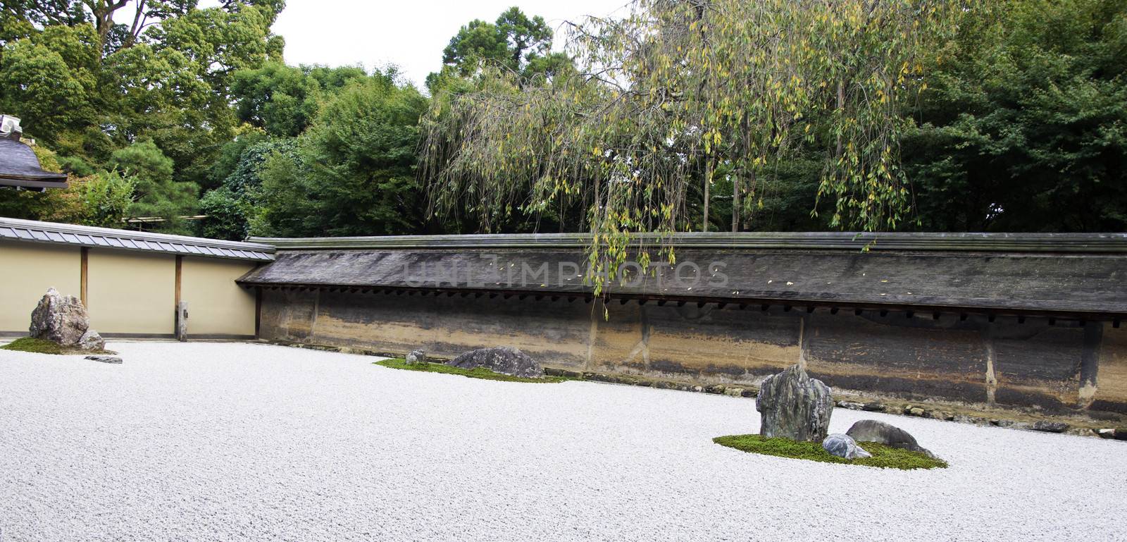 Rock garden (also called a Zen Garden) at the Ryoan-ji temple in Kyoto, Japan. 