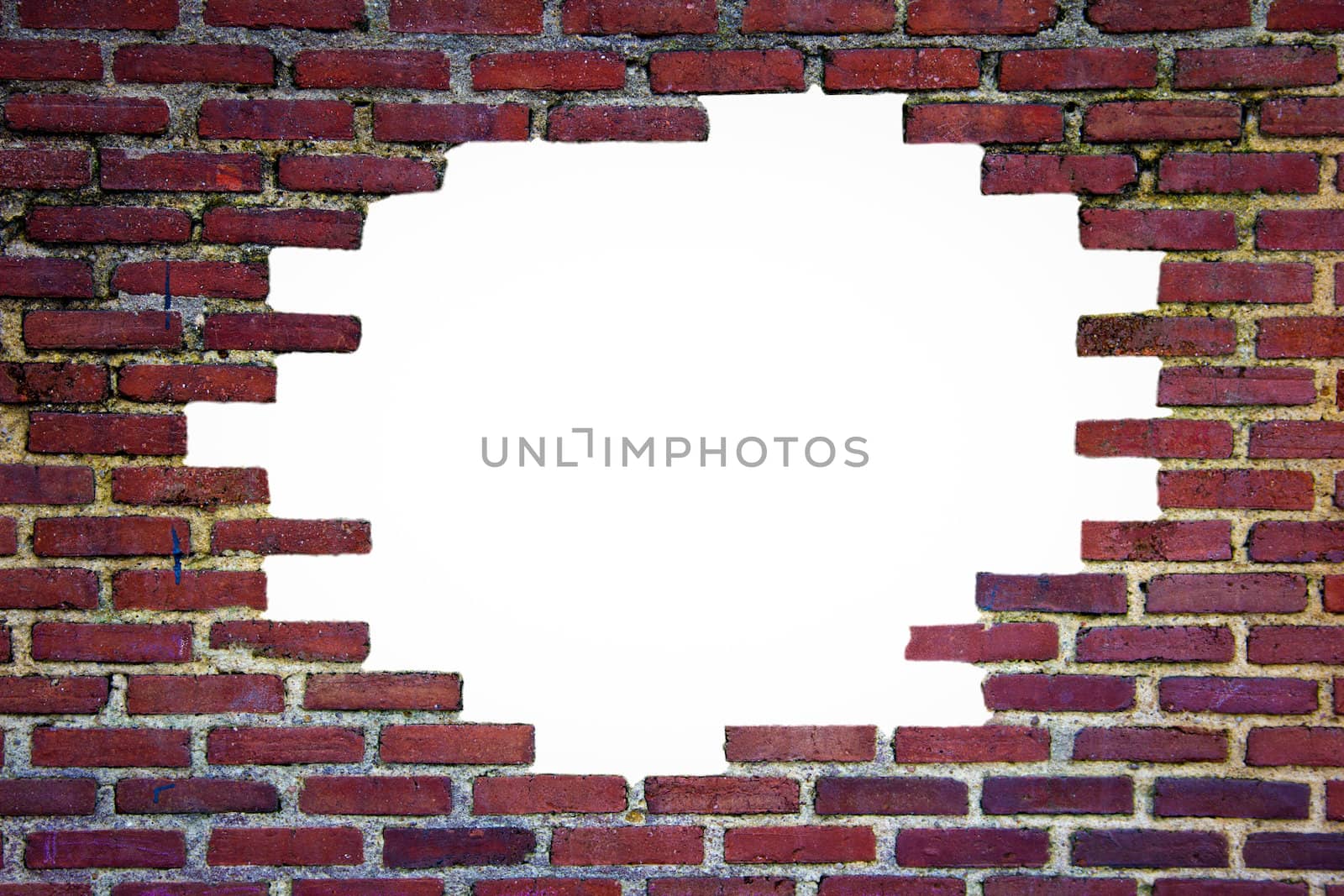 broken red brick wall background