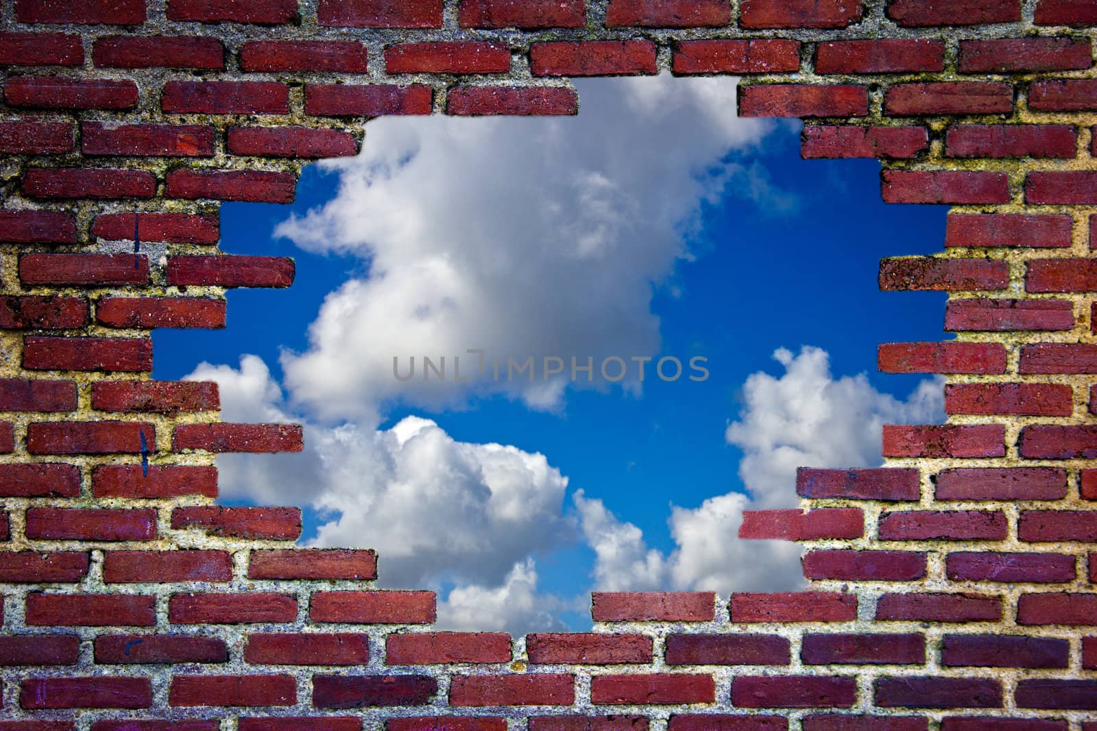 broken red brick wall background