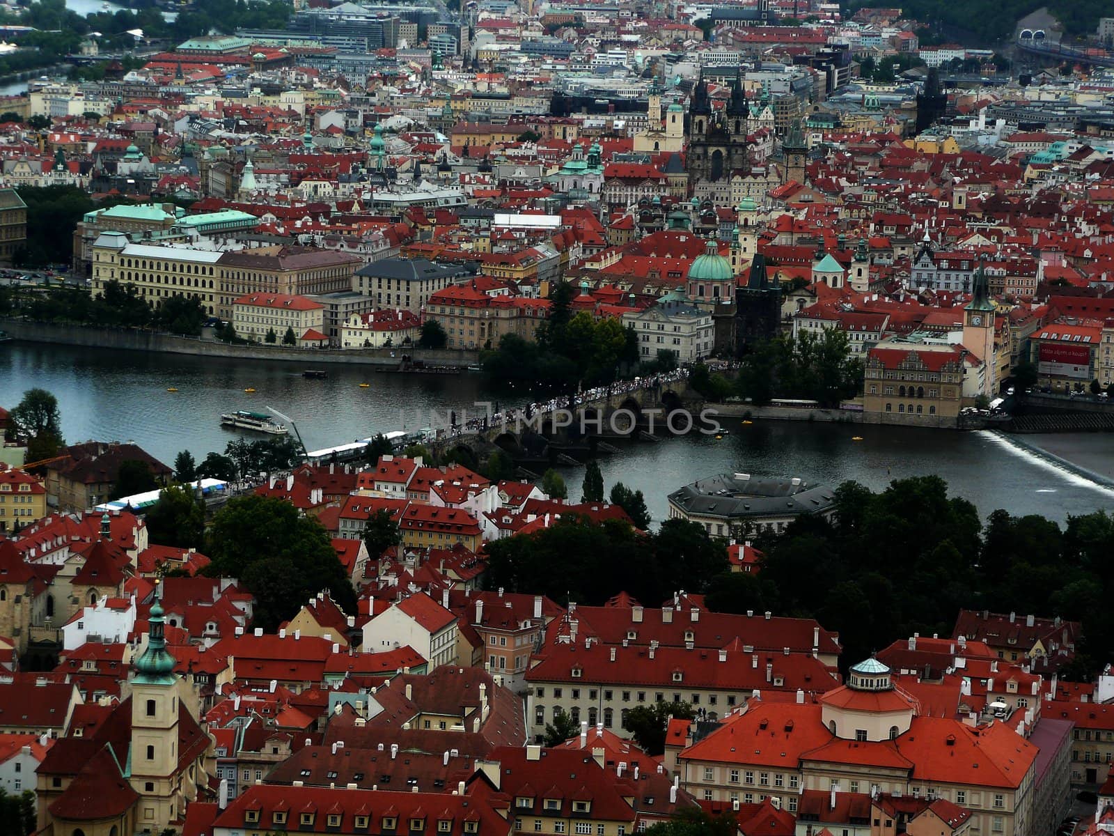 Panoramic view of Prague and city bridges, Czech Republic by marcorubino