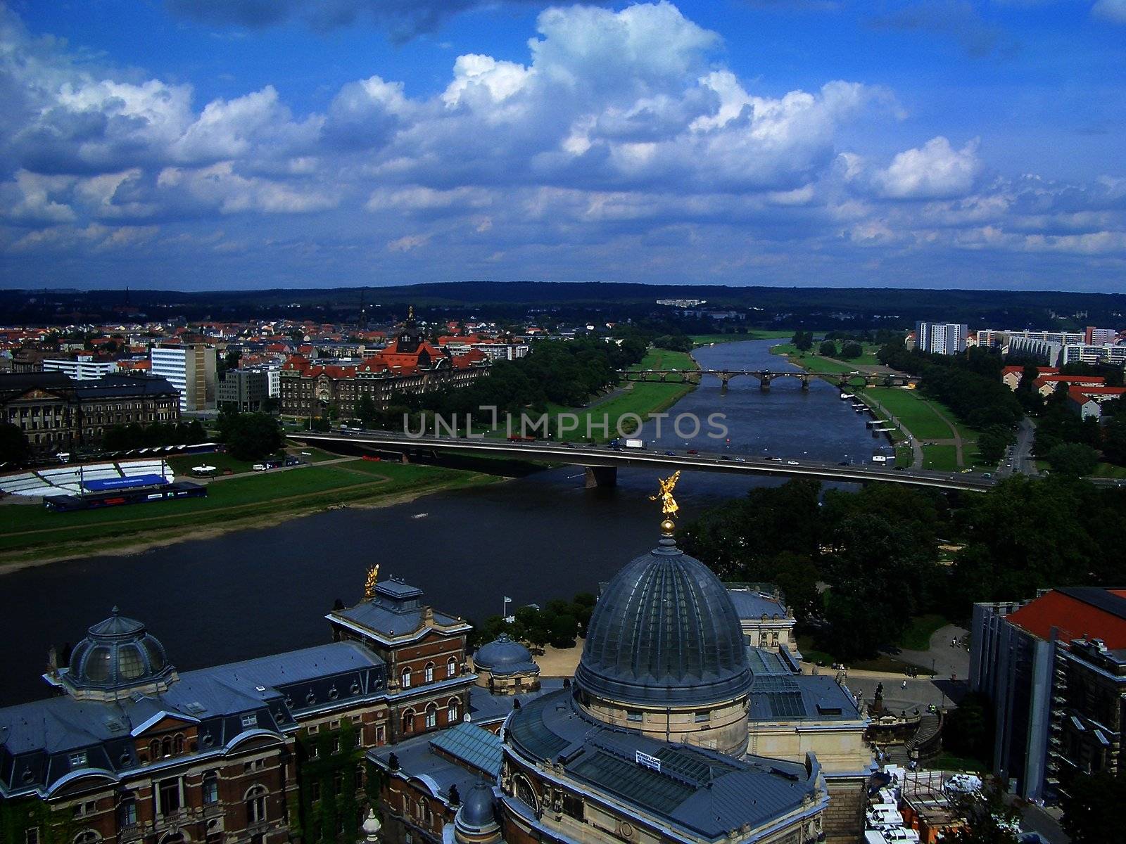 Panoramic view of Dresden and Elbe River, Germany by marcorubino