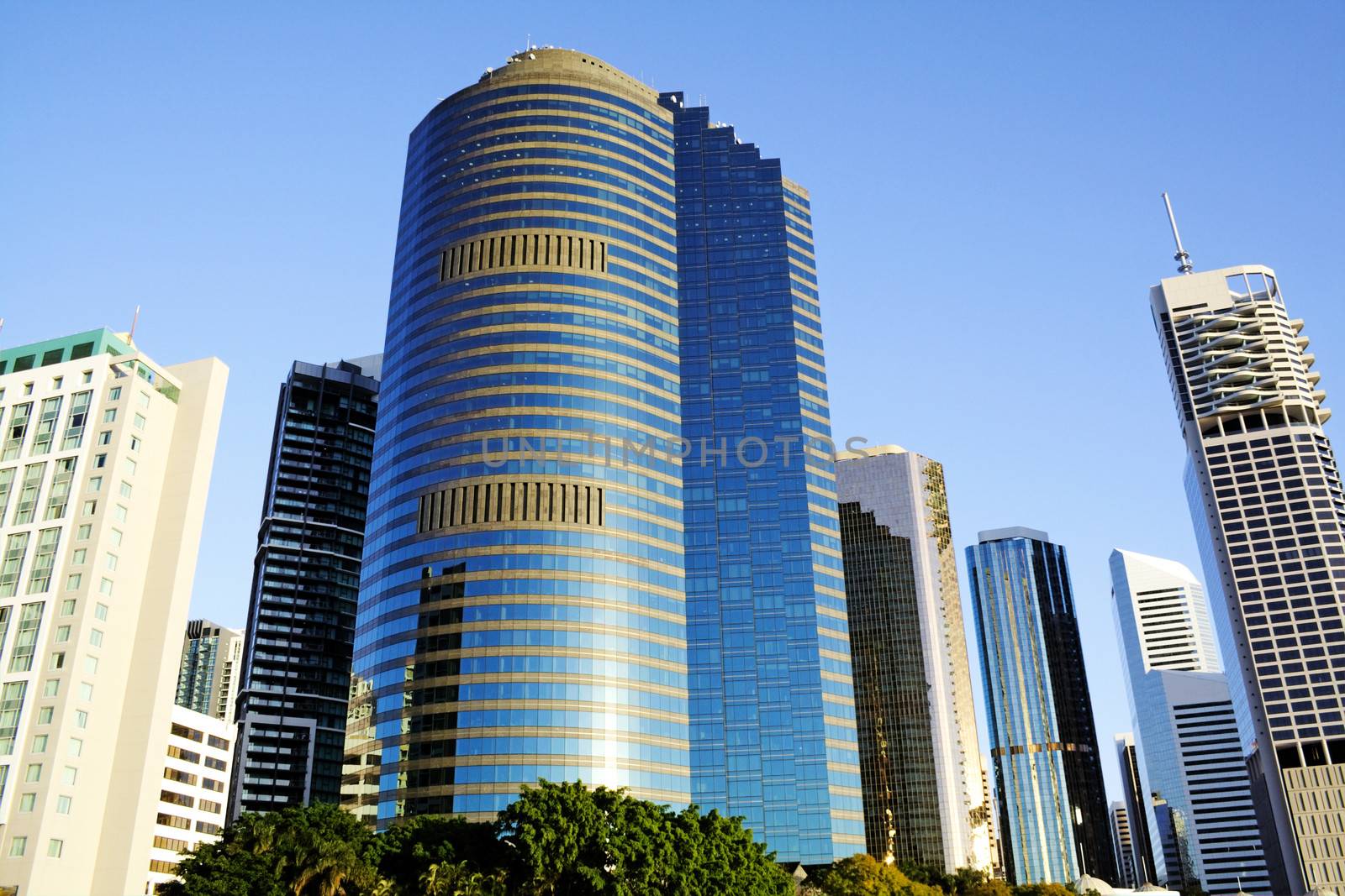 Skyline of Brisbane CBD Australia seen from the Brisbane River.