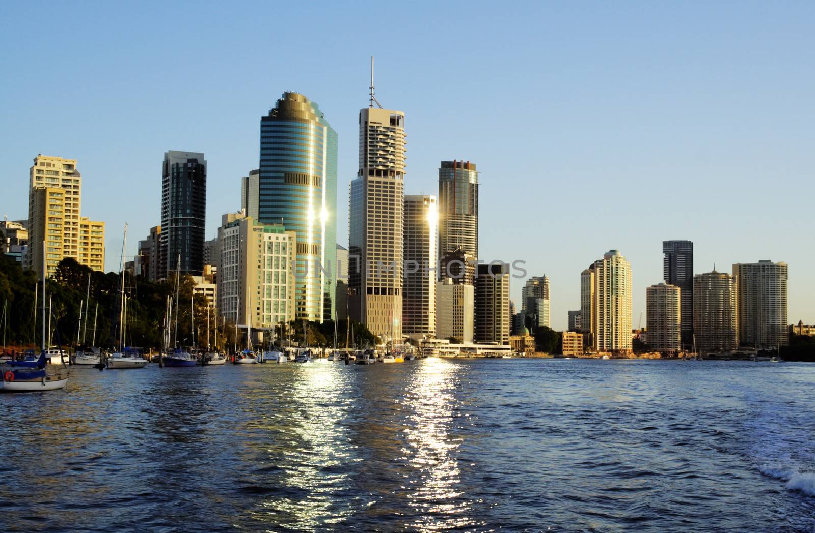 Skyline of Brisbane CBD Australia seen from the Brisbane River.