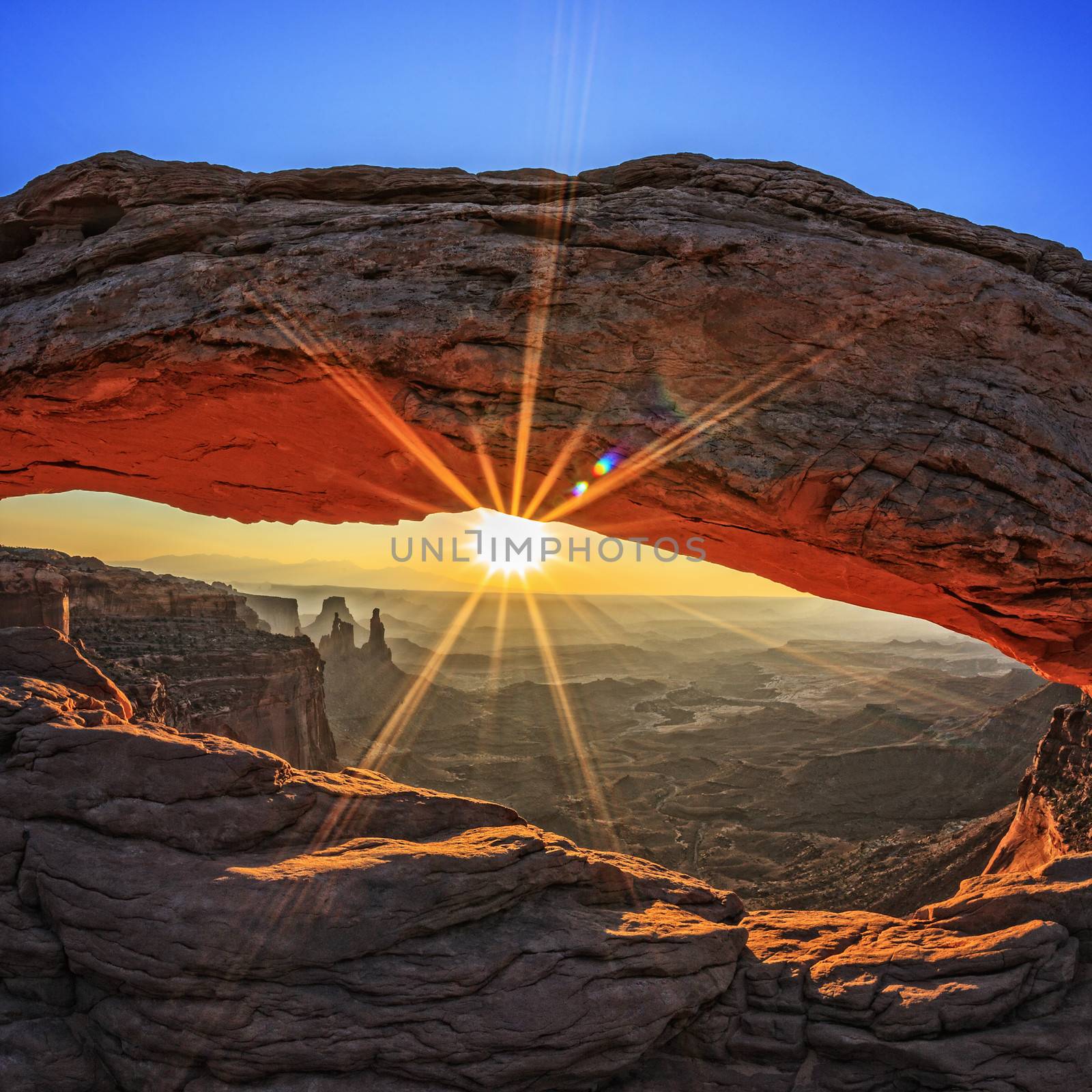 famous sunrise at Mesa Arch in Canyonlands National Park, Utah, USA 