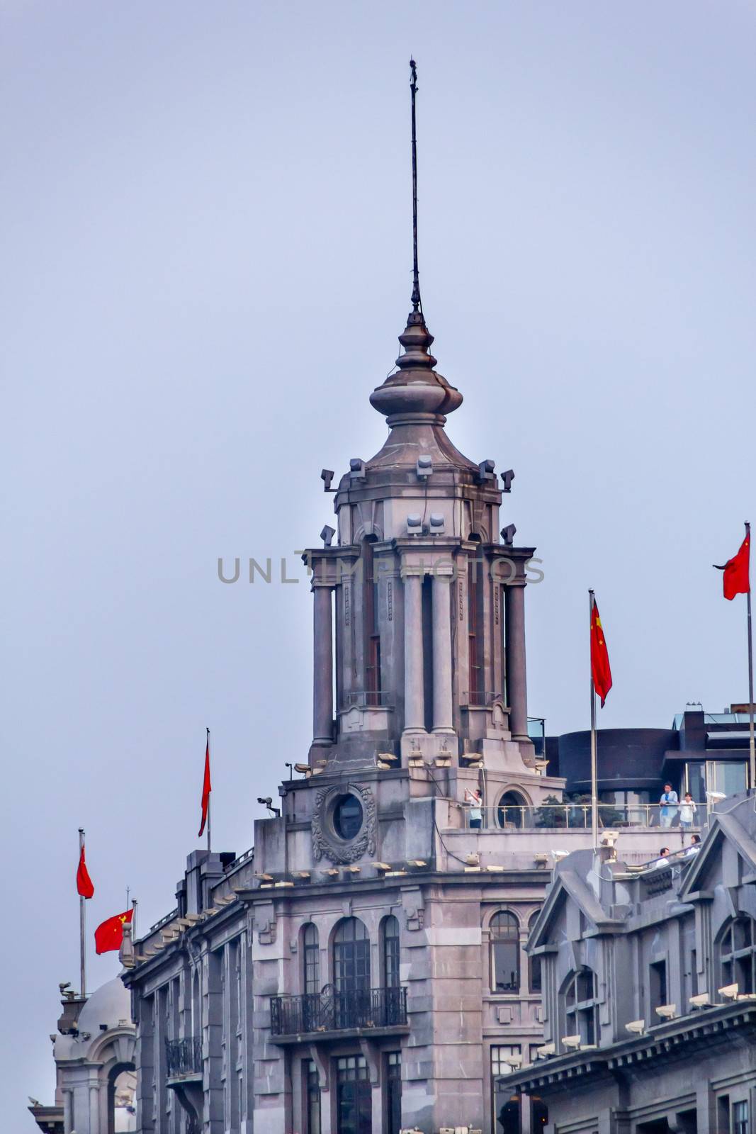 Old Building With Tower Flags Bund Shanghai China by bill_perry