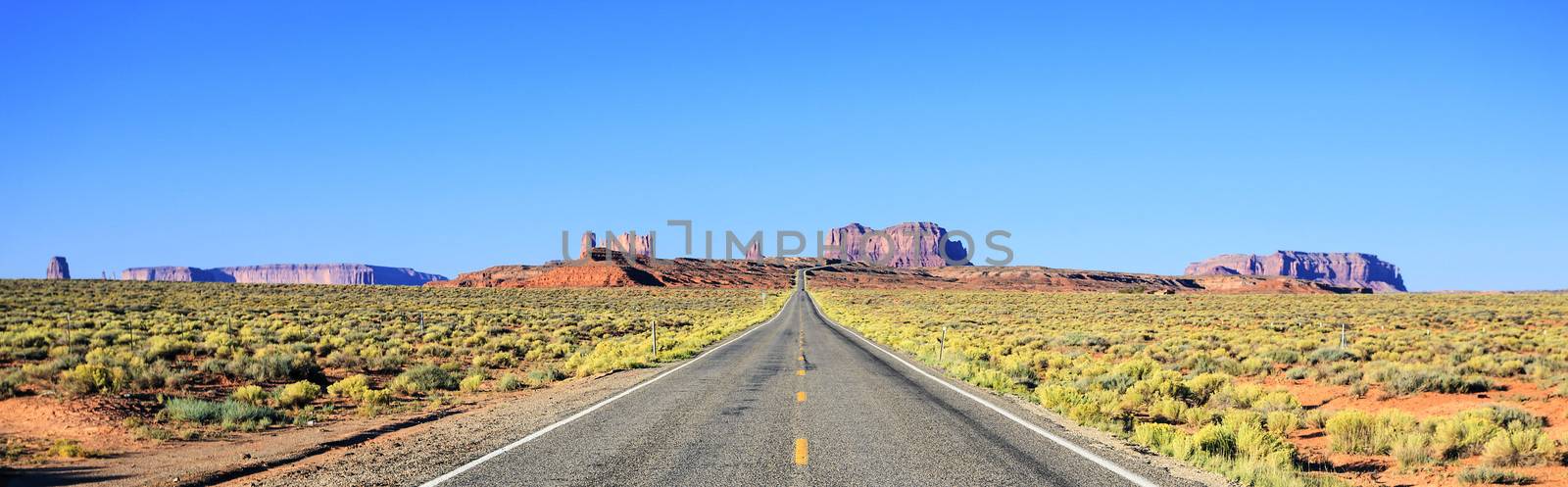 Panoramic view of road to Monument Valley, USA